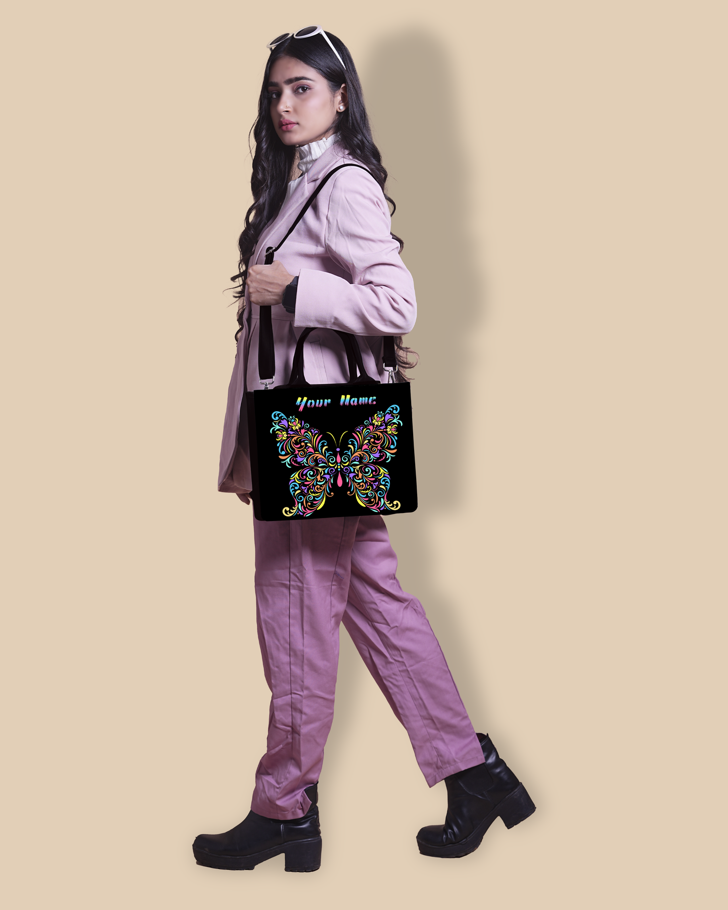 Personalized Small Tote Bag Designed With Colourfull Butterflie Pattern