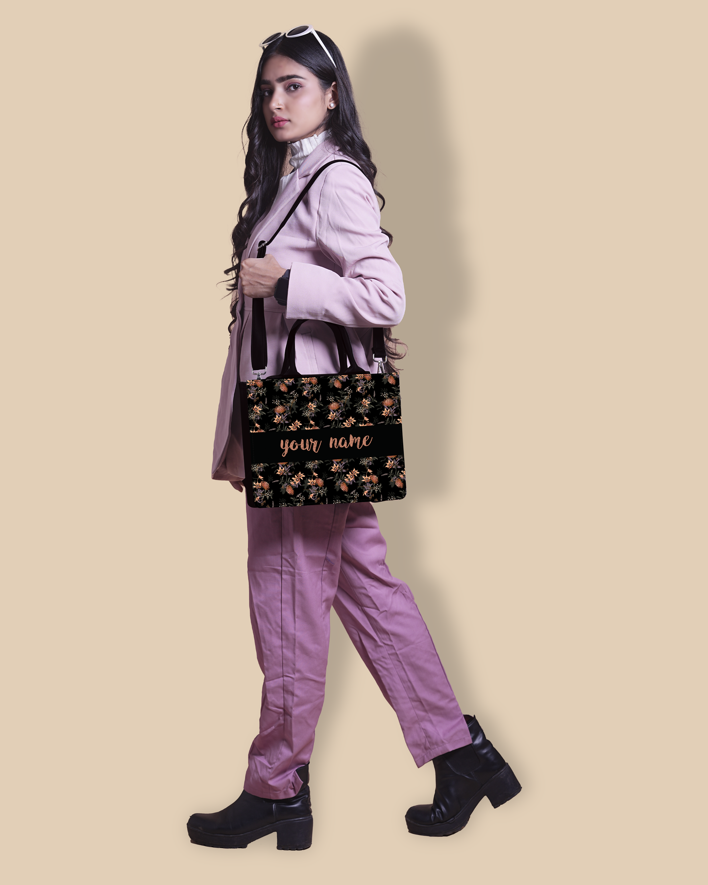 Personalized Tote Bag Designed with Decorative Blooming Flower Plant Patter