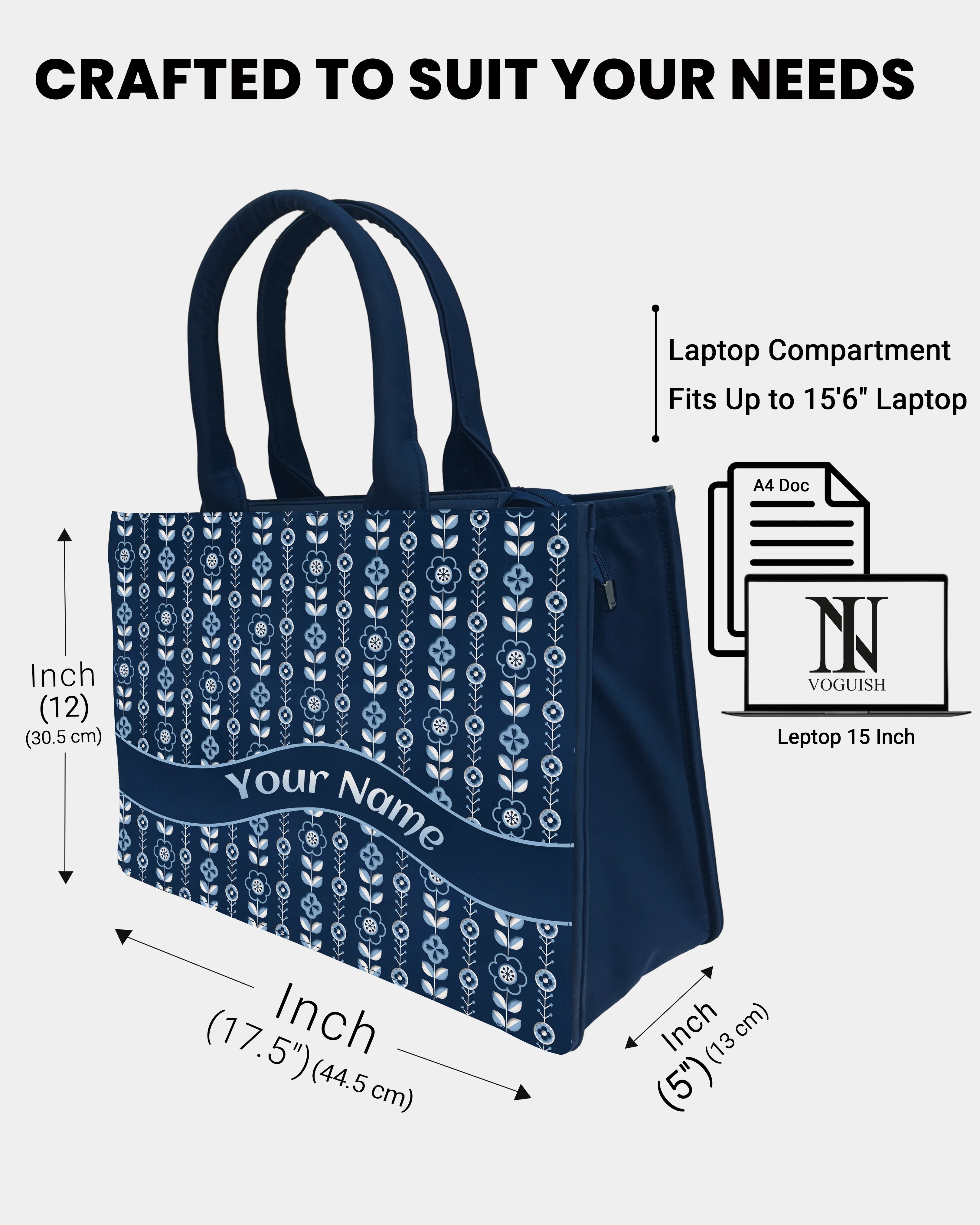 Blue white Floral Embossed Customized Tote Bag