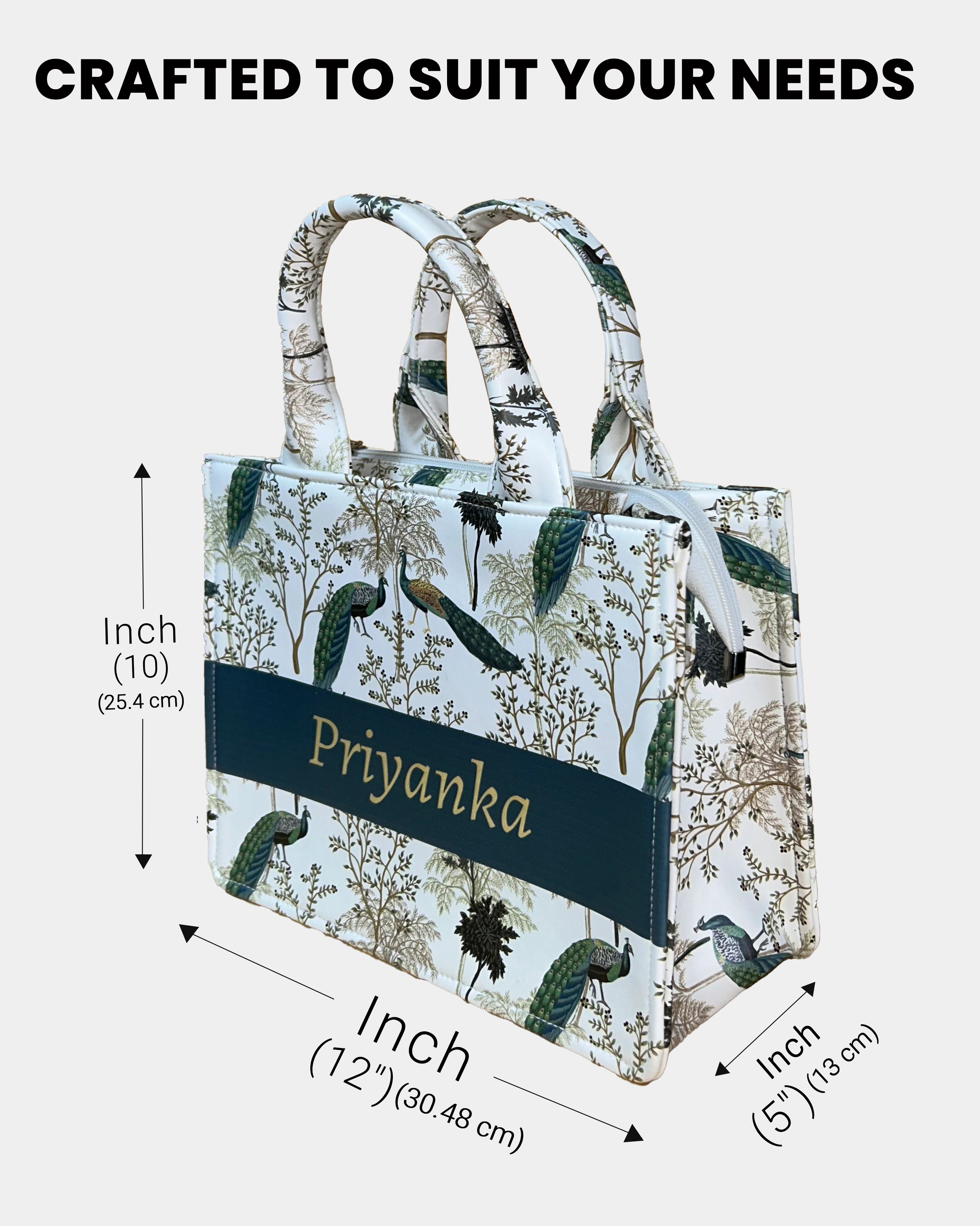Customized Small Tote Bag Designed With Elegant Peacock And Summer Tree