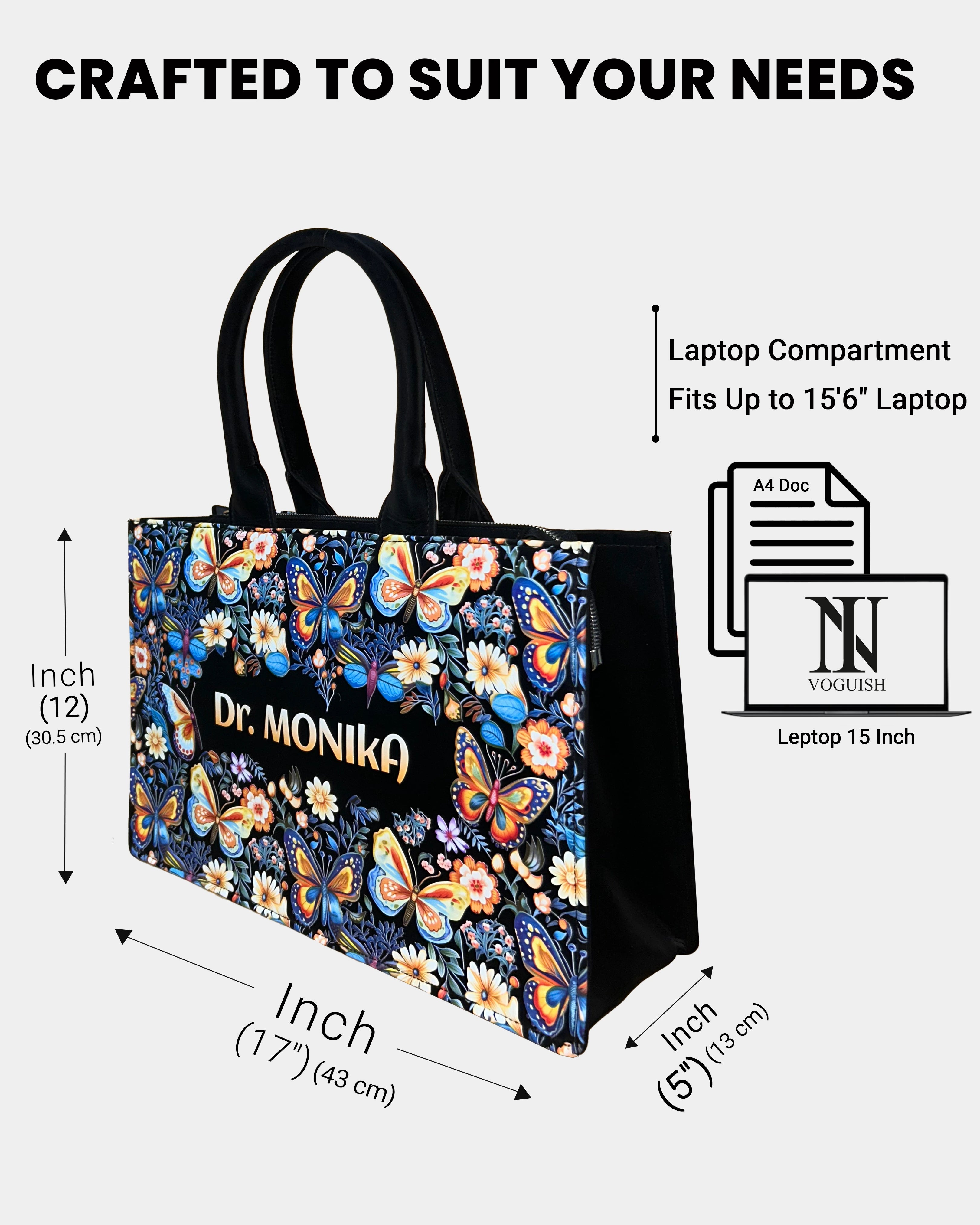 Customized Tote Bag Designed With Blossom Colourfull Butterflies