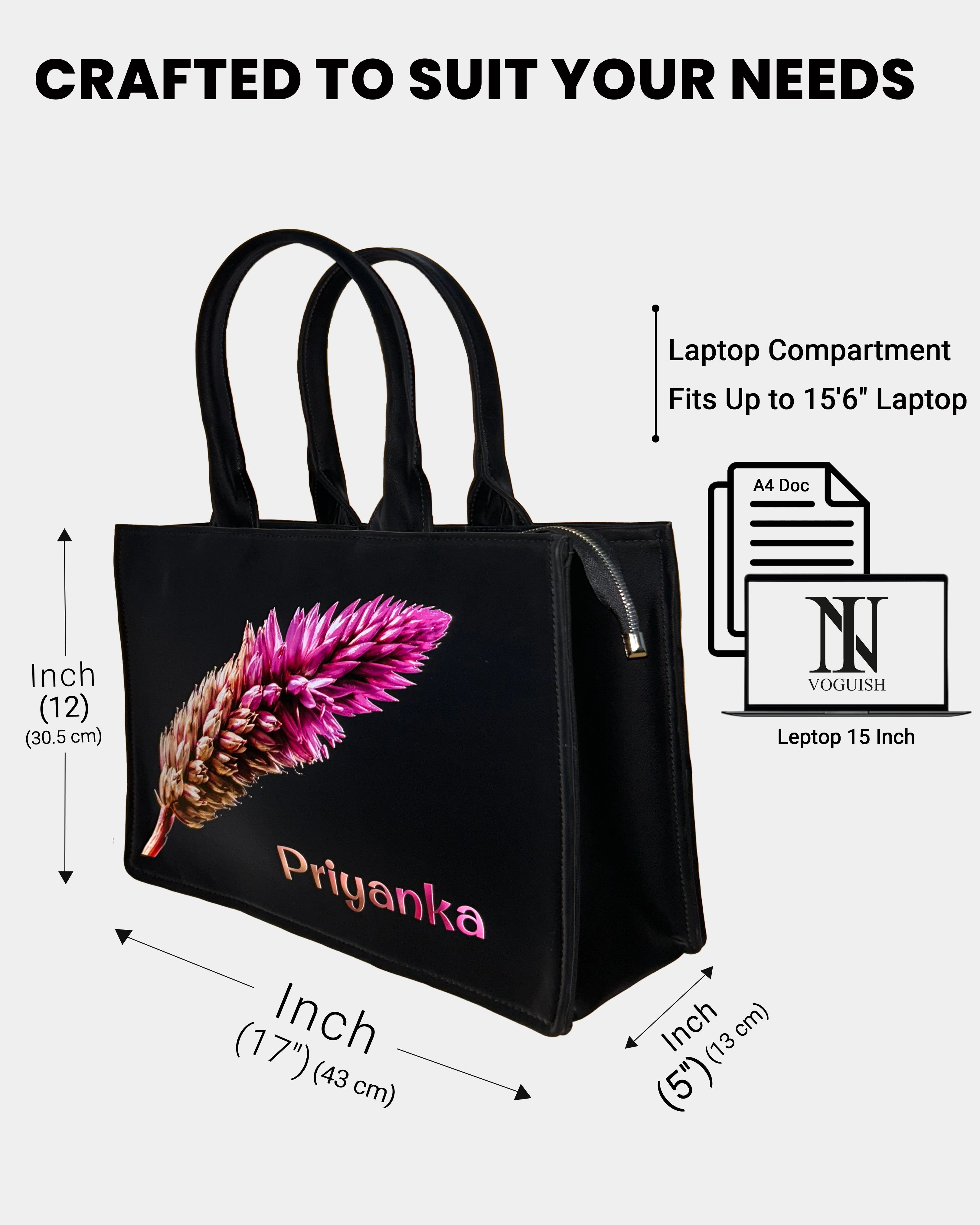 Beautiful Flower Design Up Embossed On Glossy Leather Personalized Tote Bag