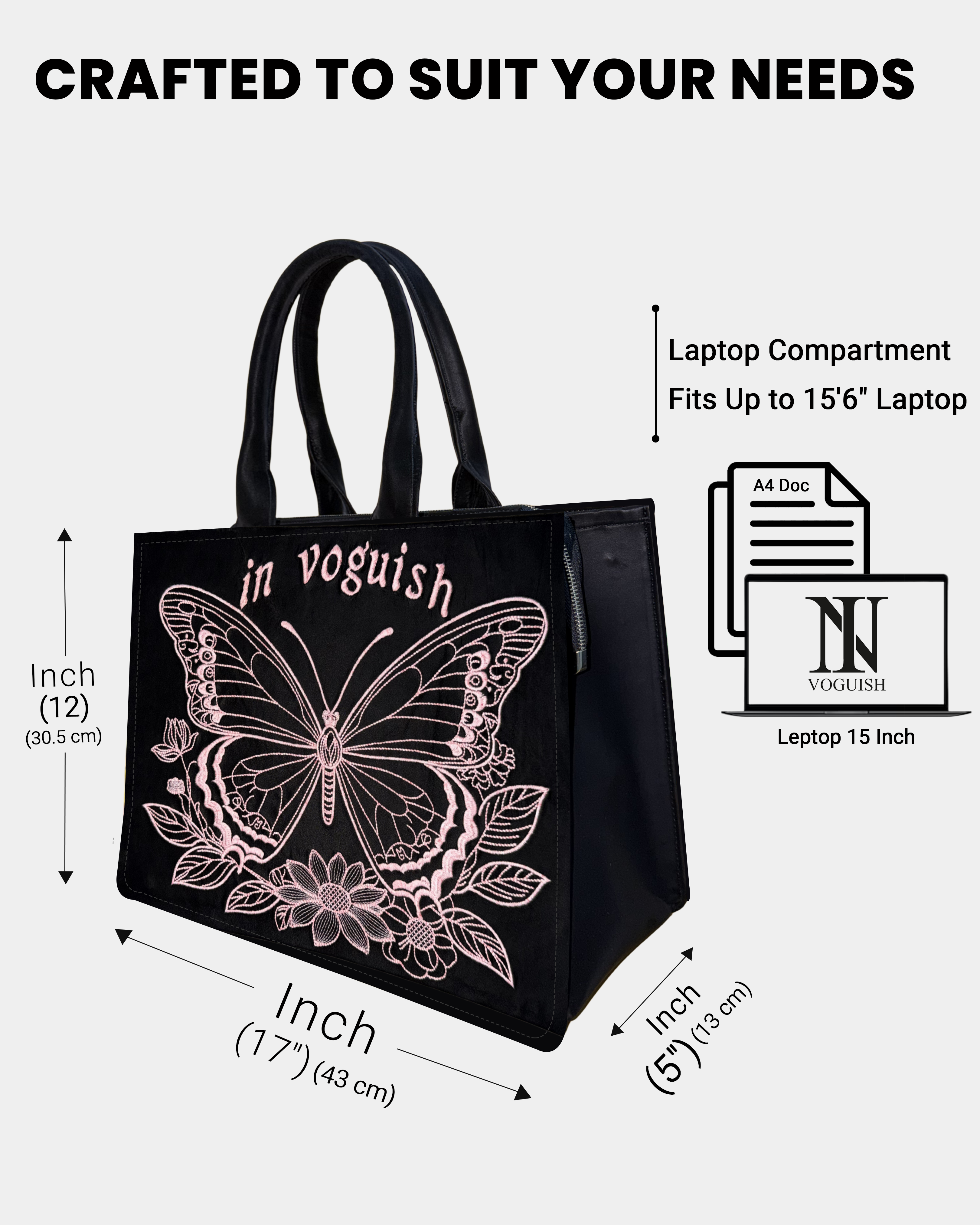 Midnight Butterfly Customized Embroidered Tote Bag