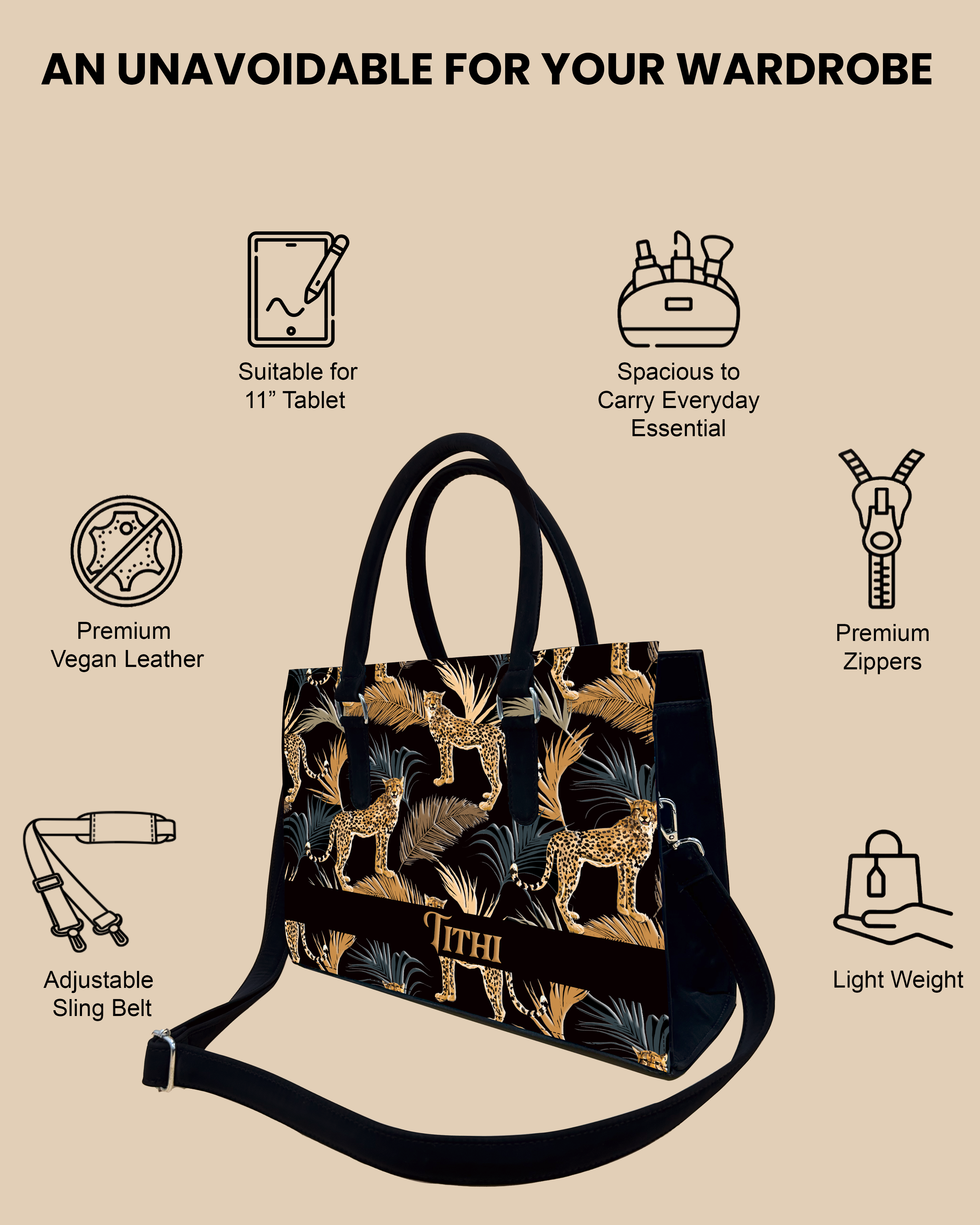 Marine Pattern Background And Leopard Palms Designer Sling Tote