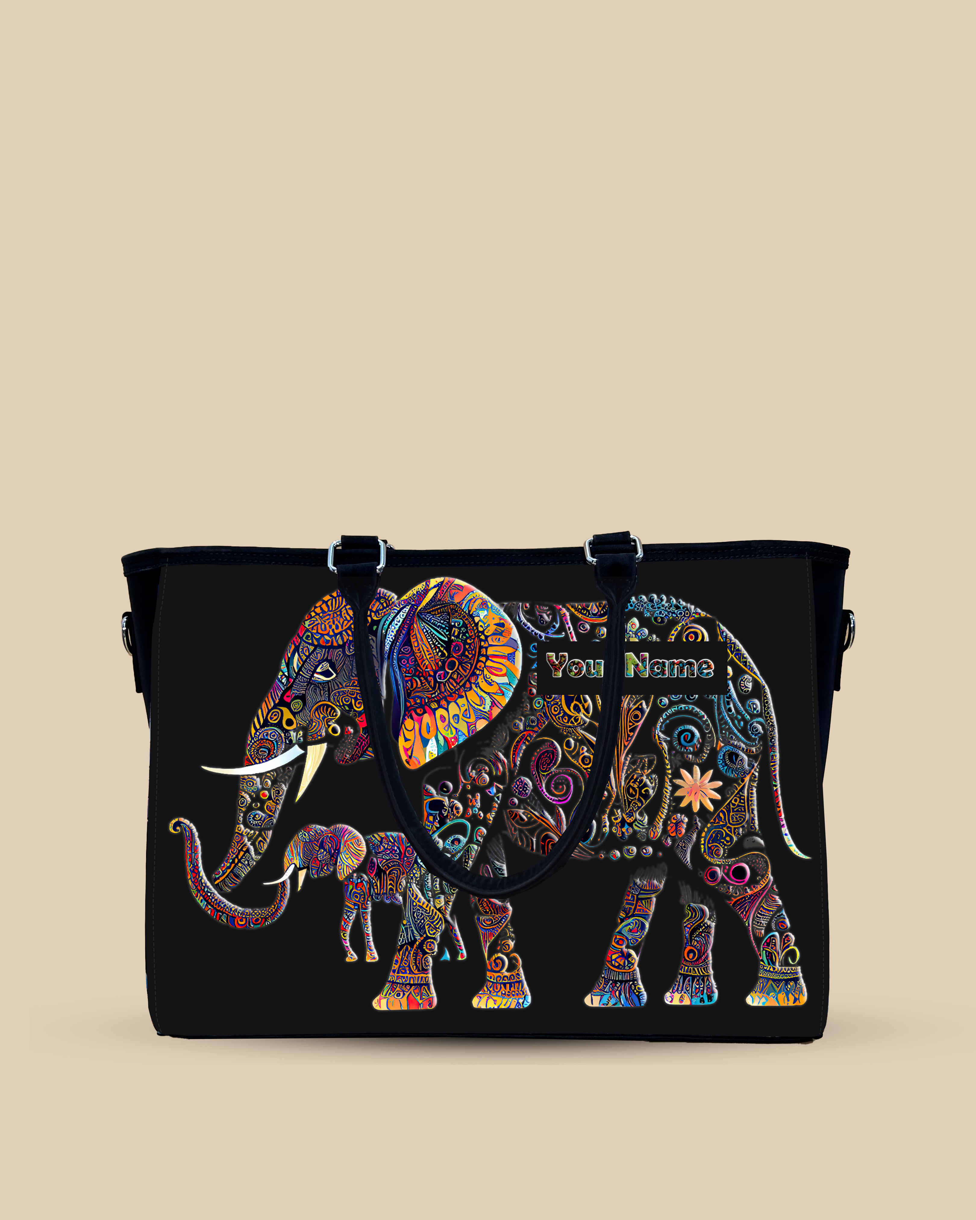 Baby And Mother Elephant Pattern Oversized Tote