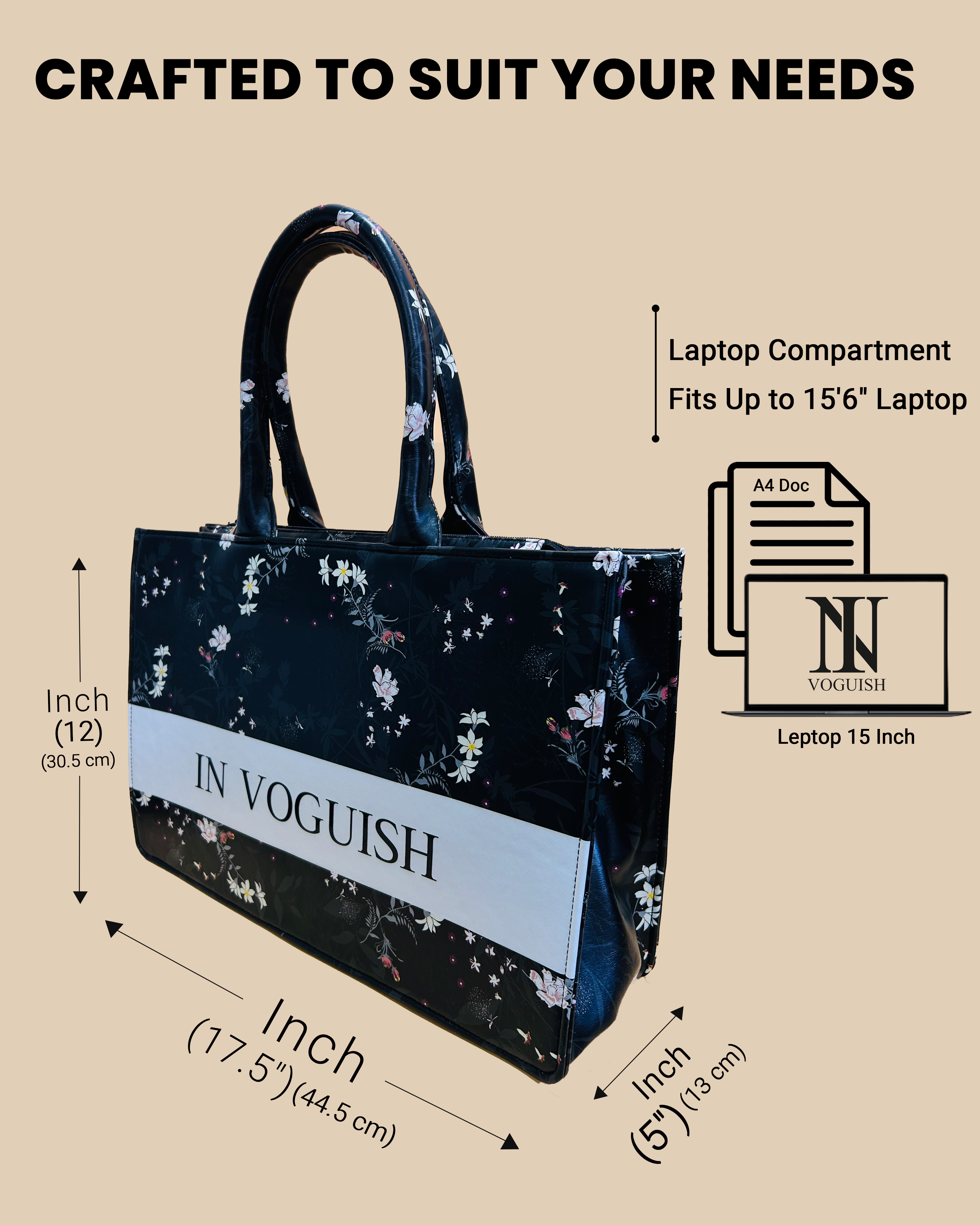 Customized Tote Bag Designed with Dark Leaves Botanical Flowers