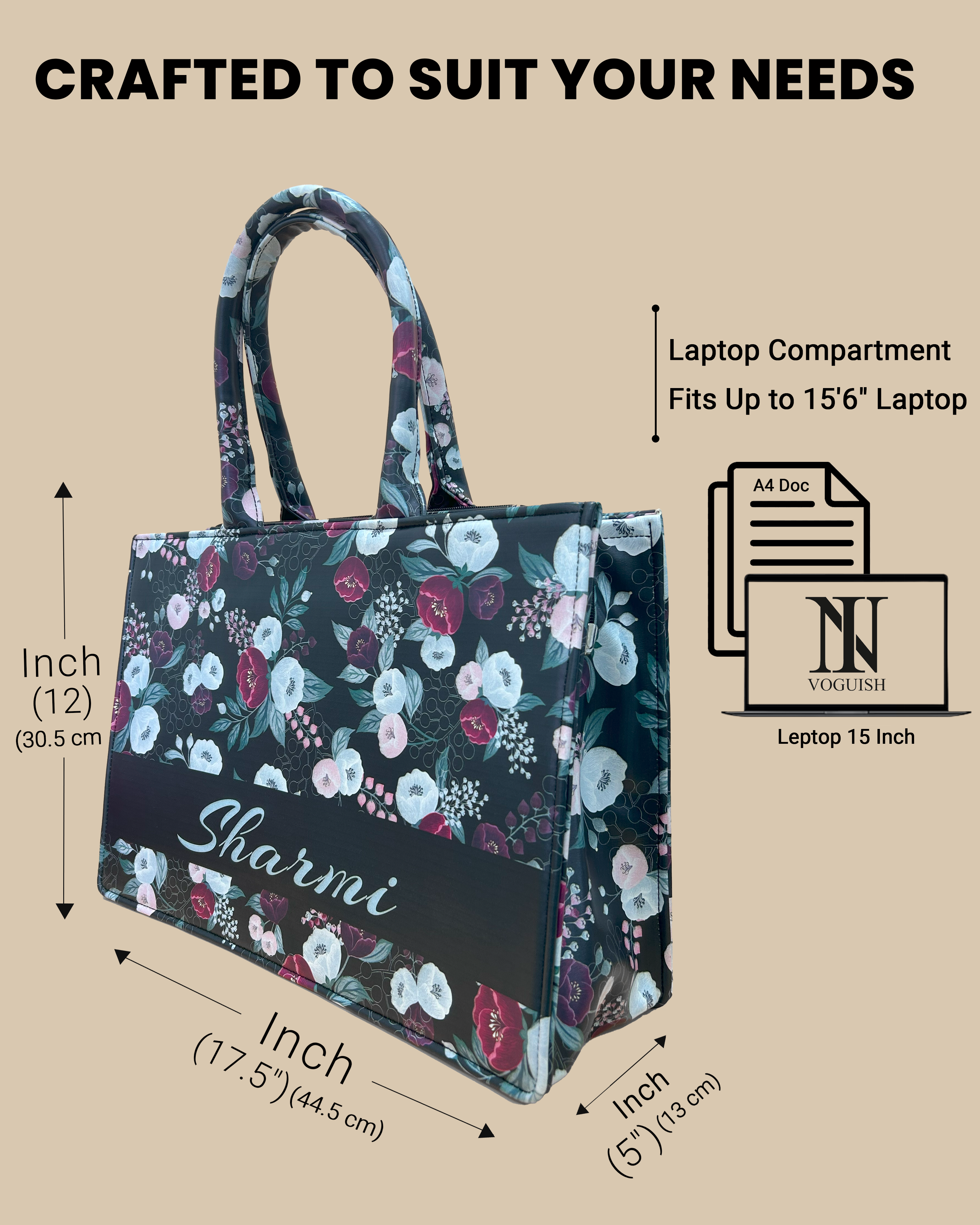 Customized Tote Bag Designed With Decorative Wild Peone Flowers