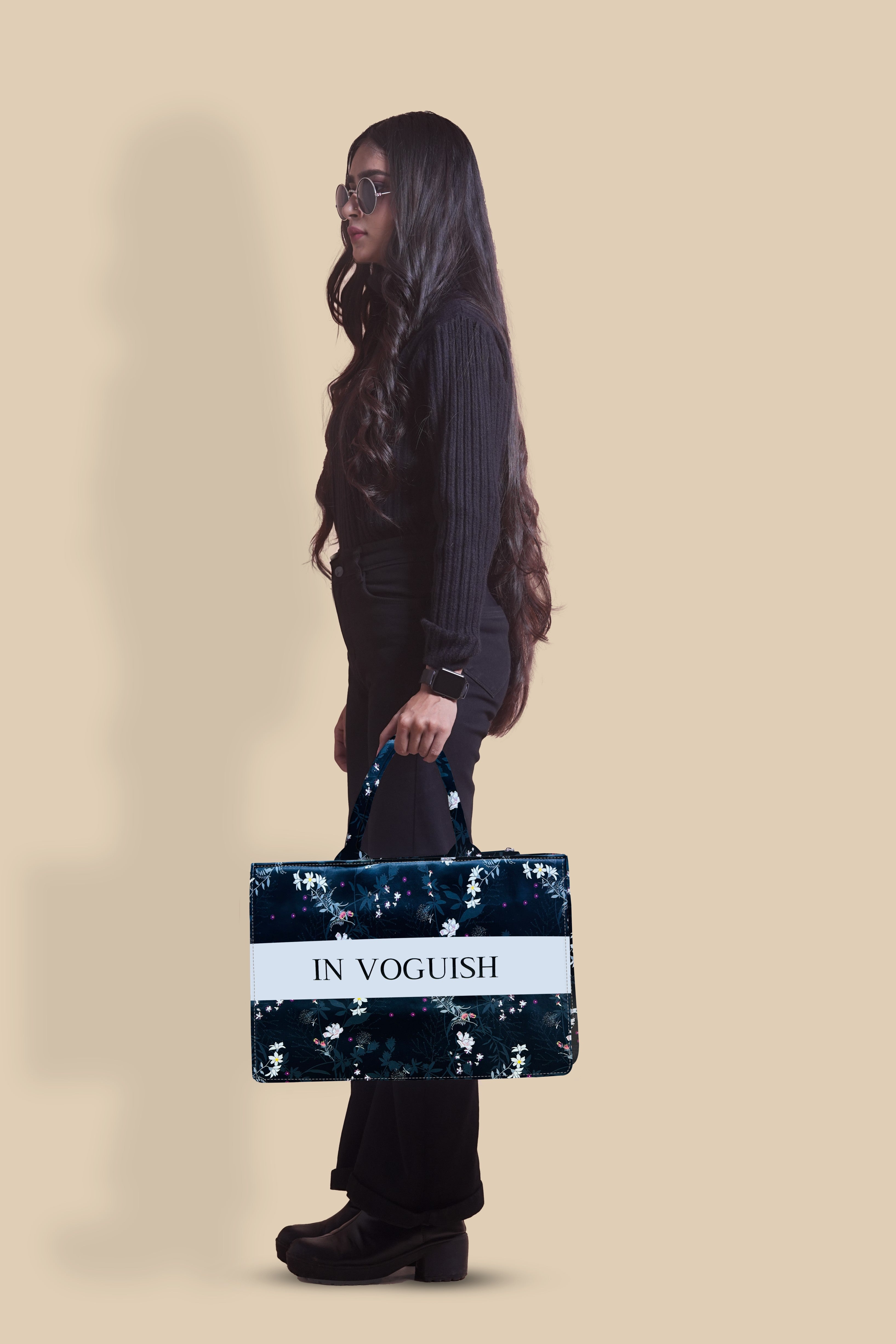 Customized Tote Bag Designed with Dark Leaves Botanical Flowers