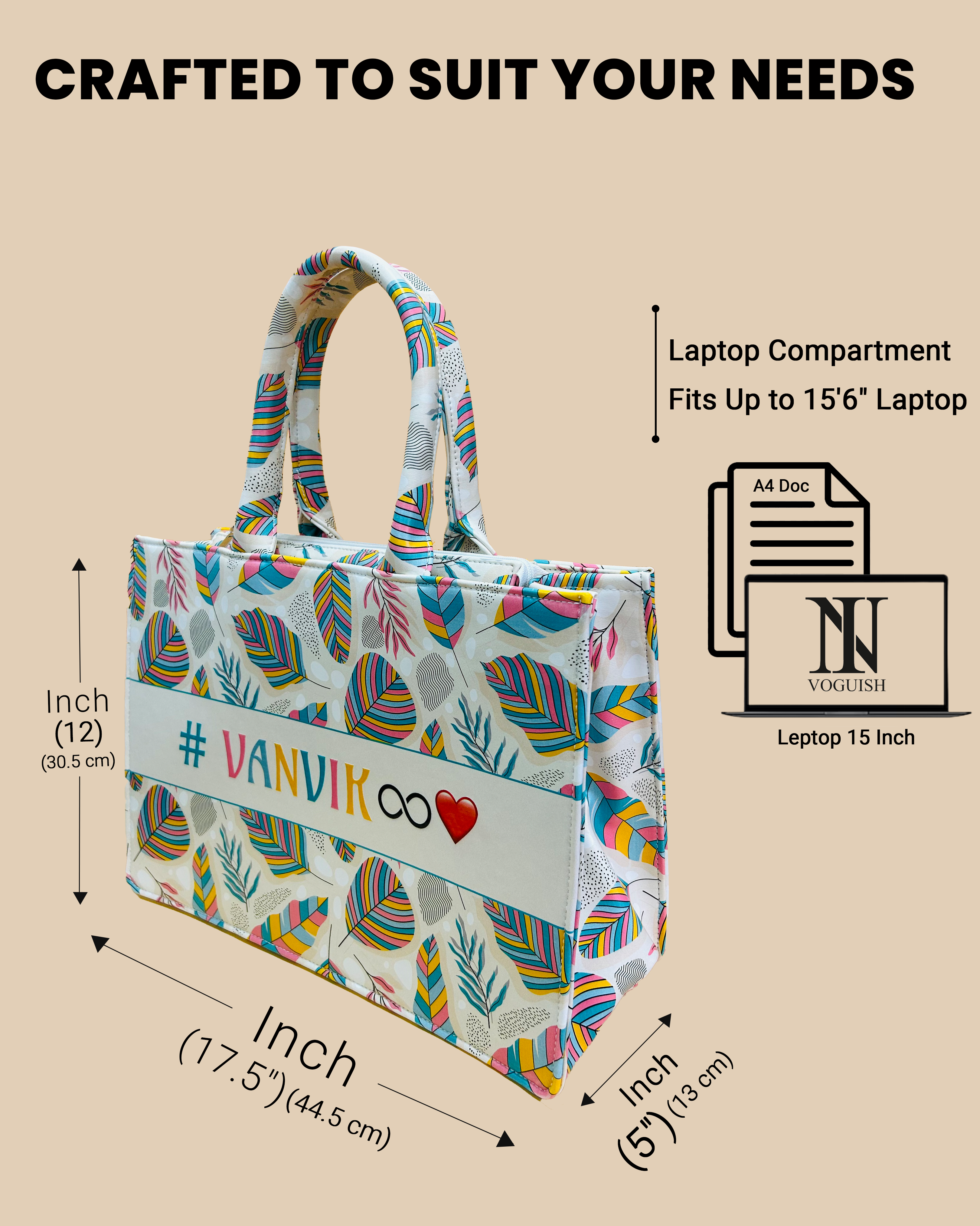 Customized Tote Bag Designed With Sand ,Stones And Colorful Leaves