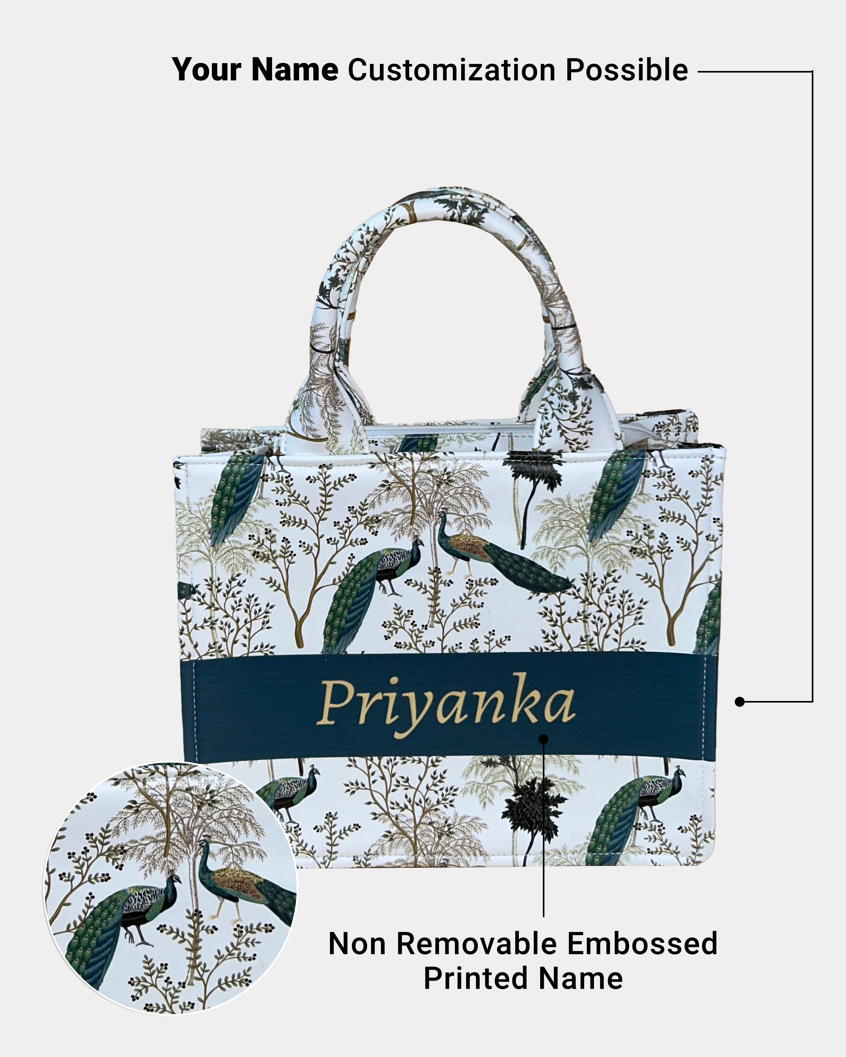 Customized Small Tote Bag Designed With Elegant Peacock And Summer Tree