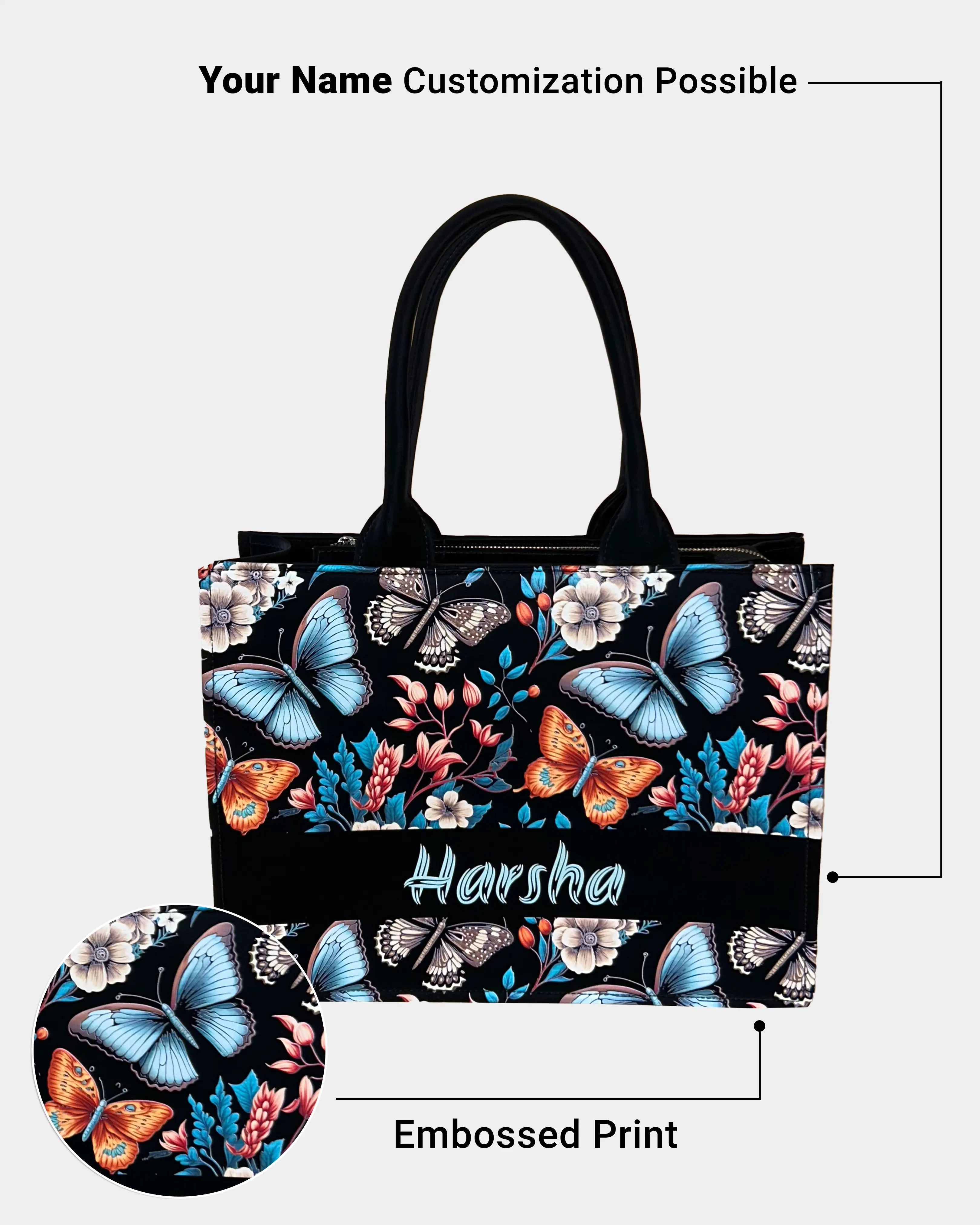 Customized Tote Bag Designed with Beautiful Boho Butterflies With Flowers