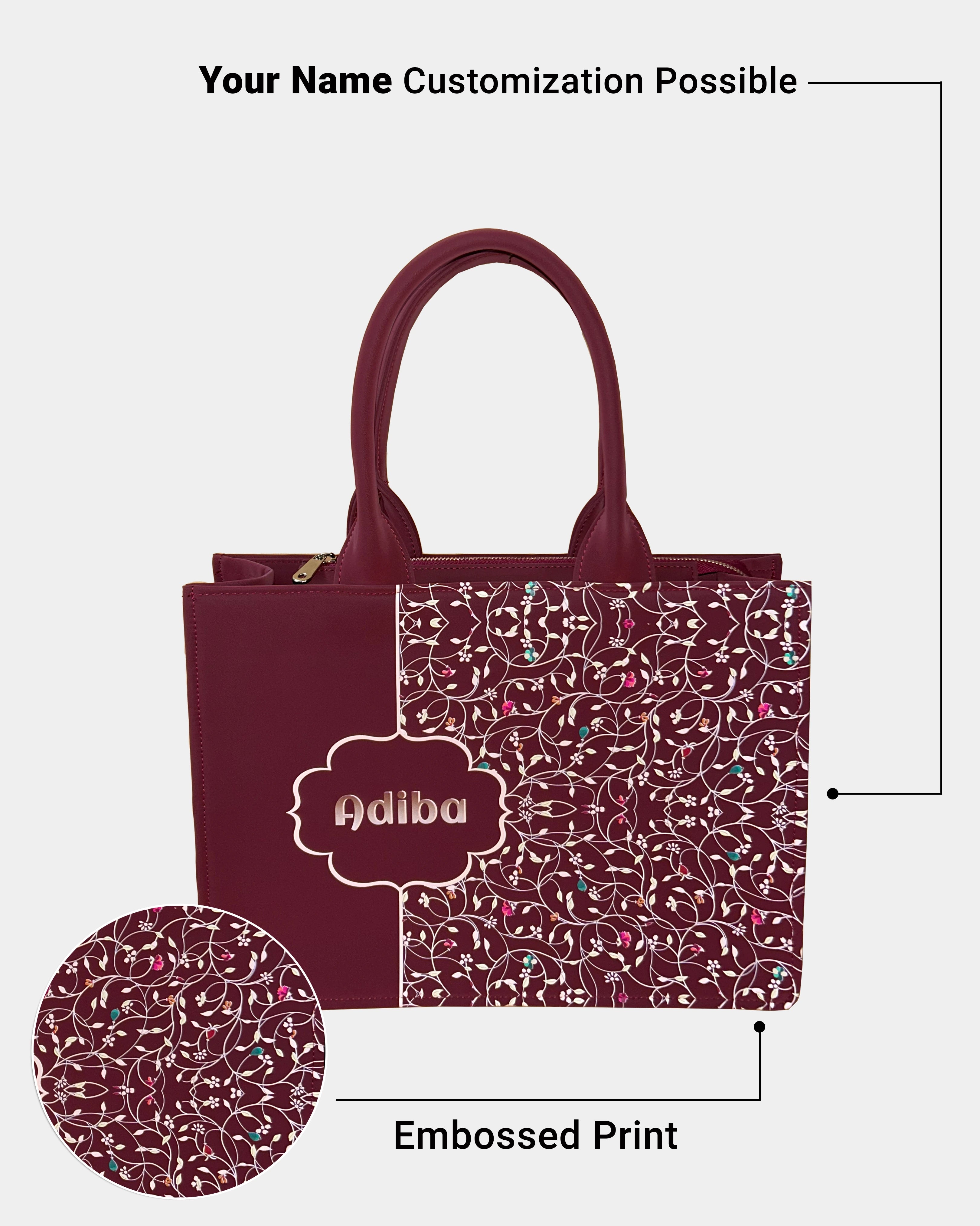 Rose Royale Embossed Customized Tote Bag - Wine