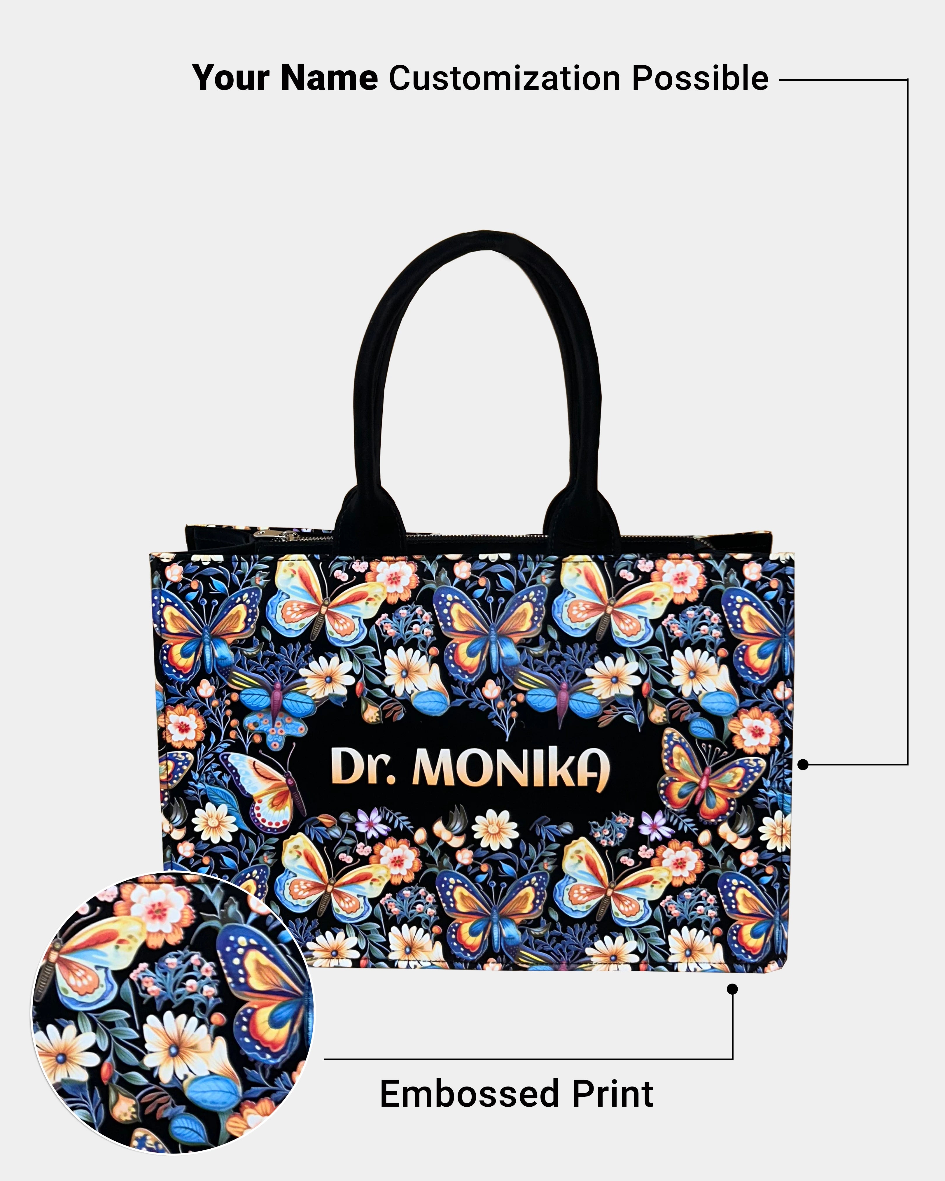 Customized Tote Bag Designed With Blossom Colourfull Butterflies
