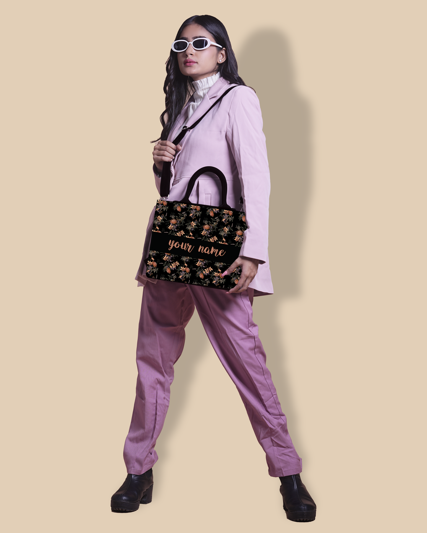 Personalized Tote Bag Designed with Decorative Blooming Flower Plant Patter