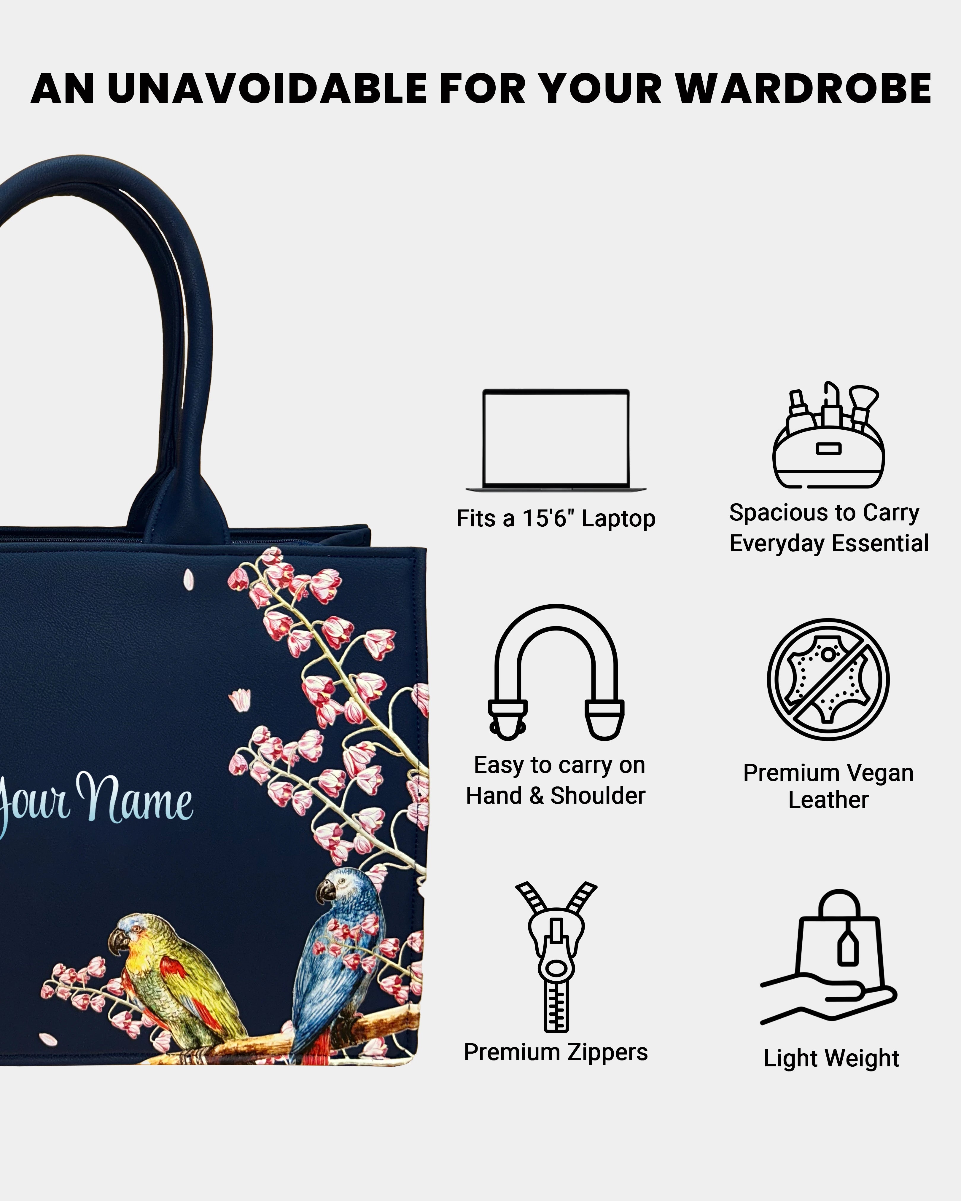 colorful parrot Embossed Customized Tote Bag