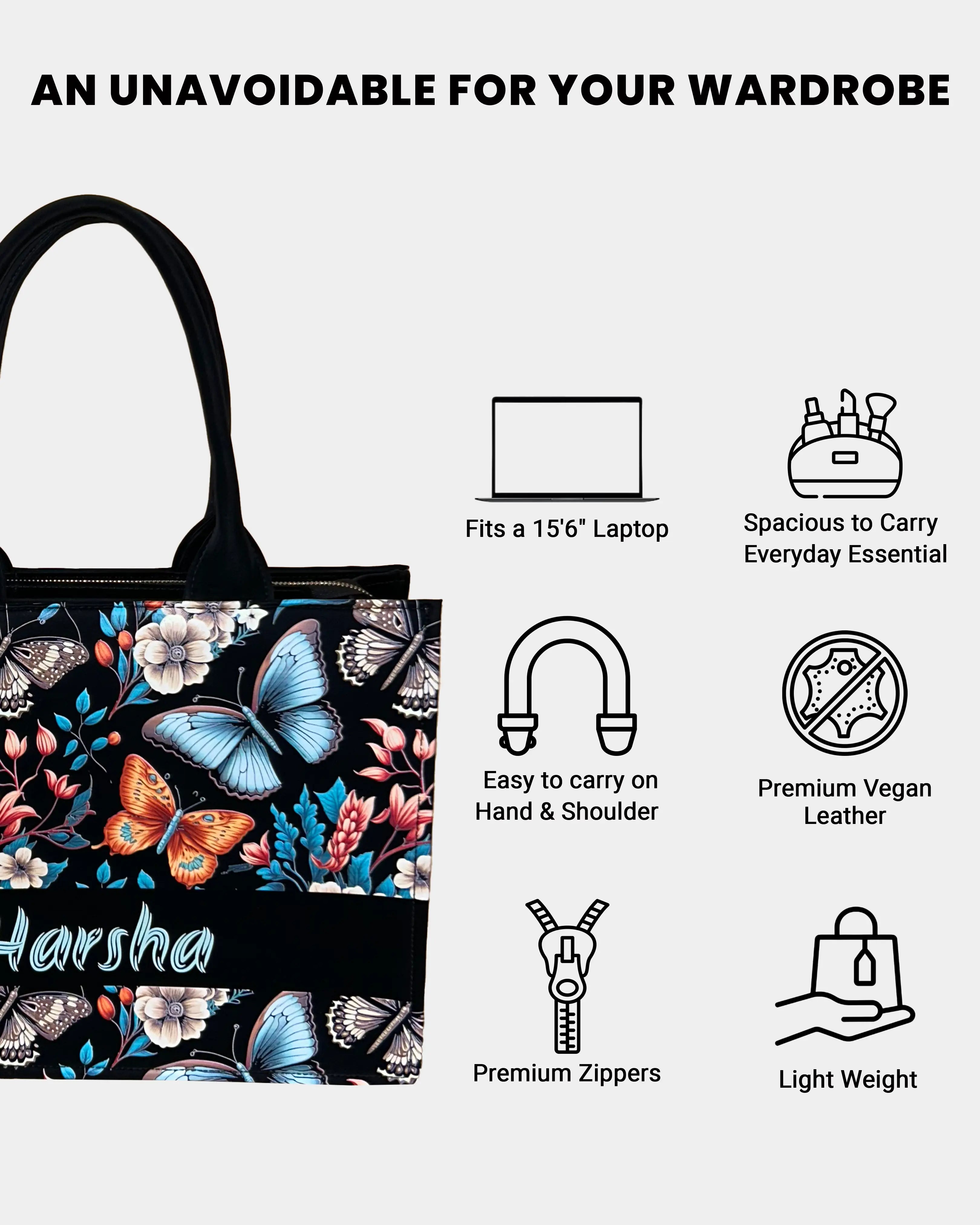 Customized Tote Bag Designed with Beautiful Boho Butterflies With Flowers