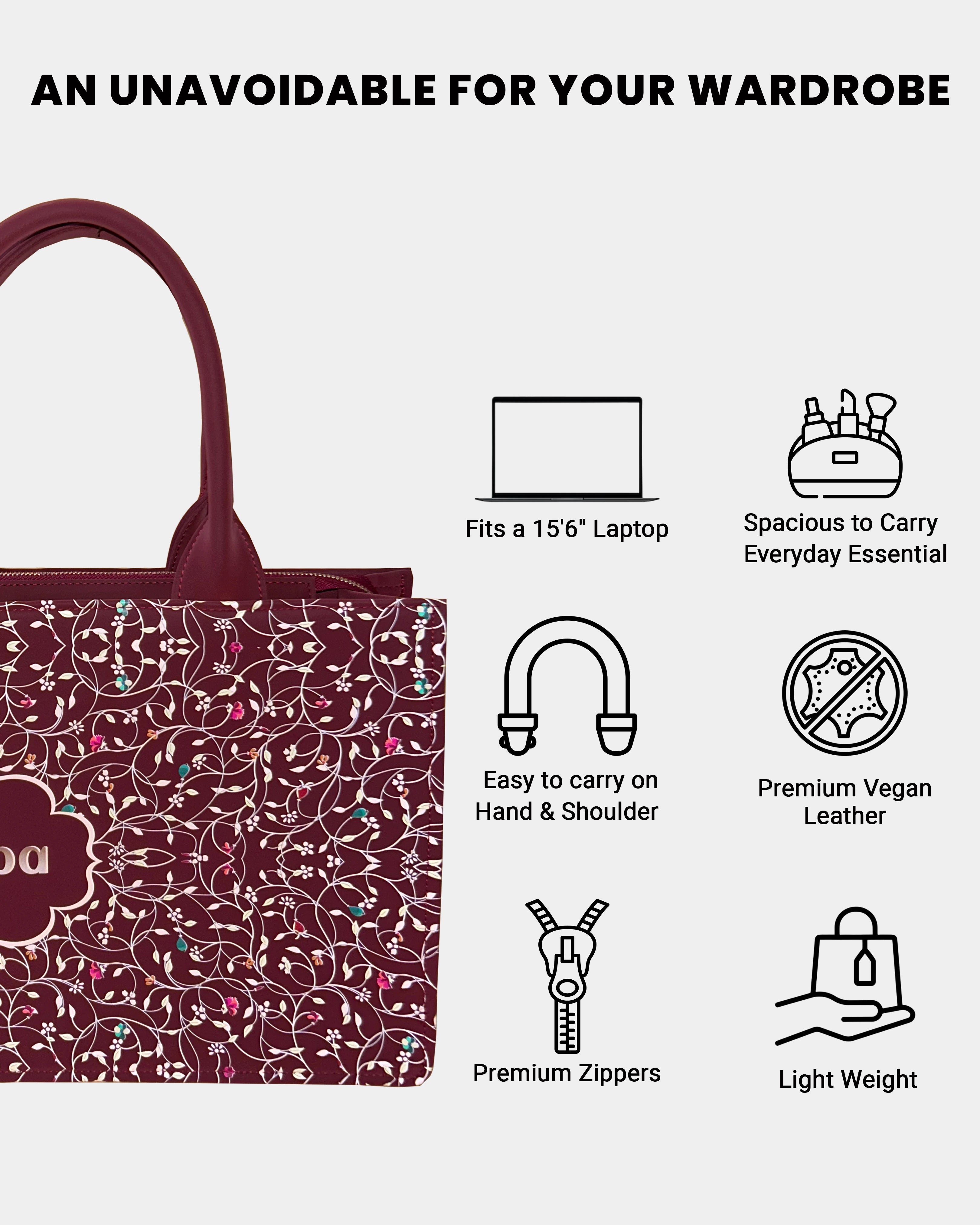Rose Royale Embossed Customized Tote Bag - Wine