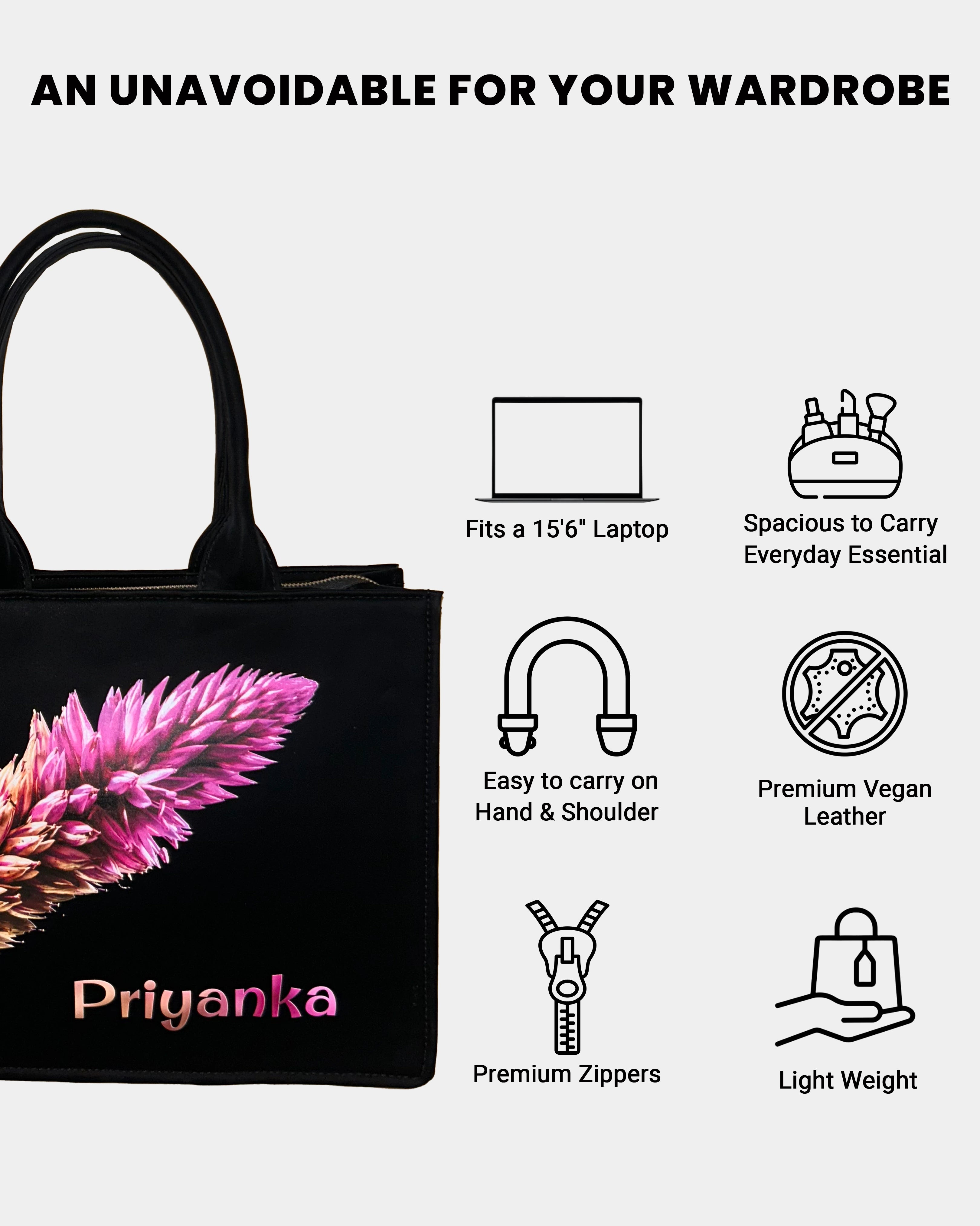 Beautiful Flower Design Up Embossed On Glossy Leather Personalized Tote Bag