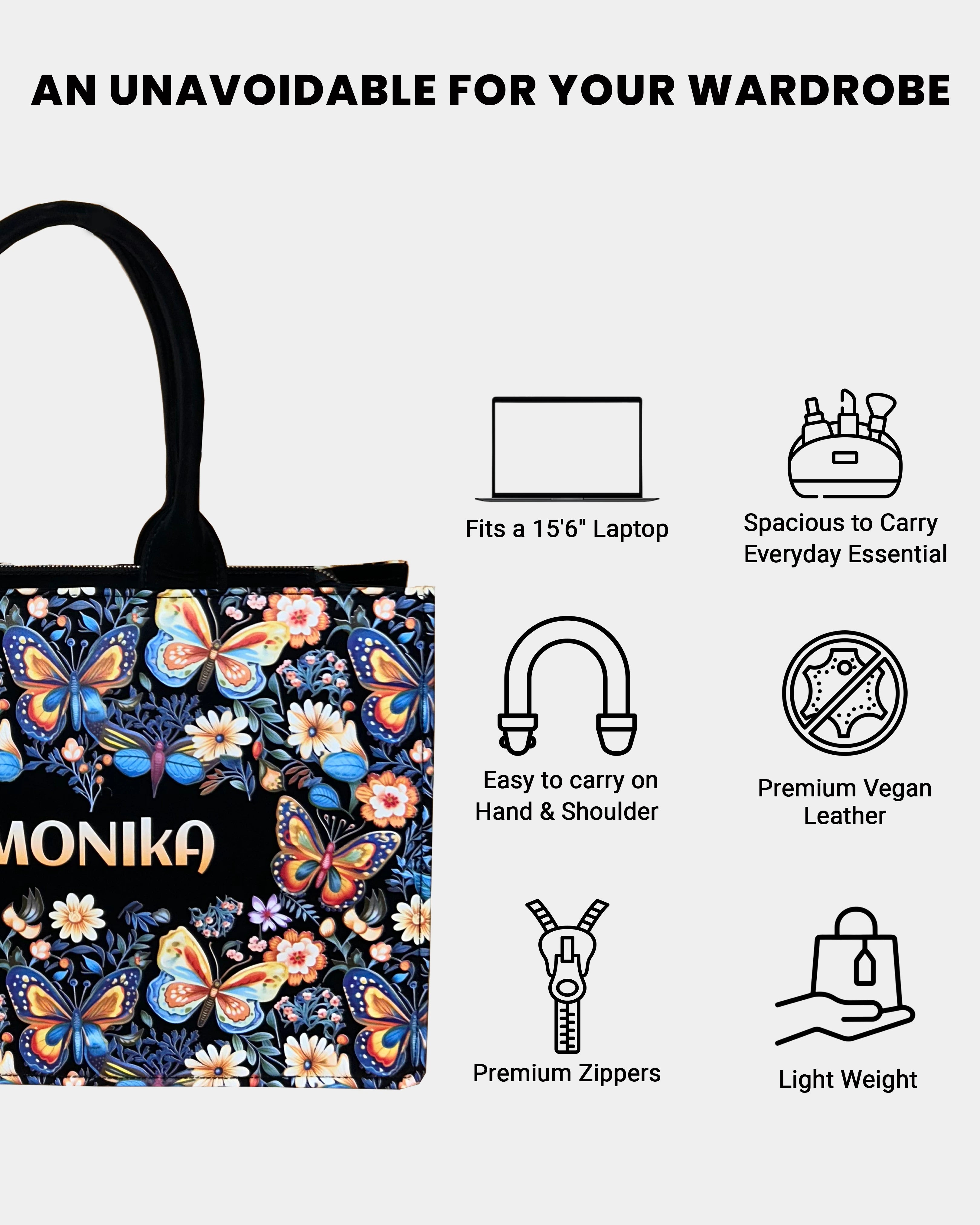 Customized Tote Bag Designed With Blossom Colourfull Butterflies