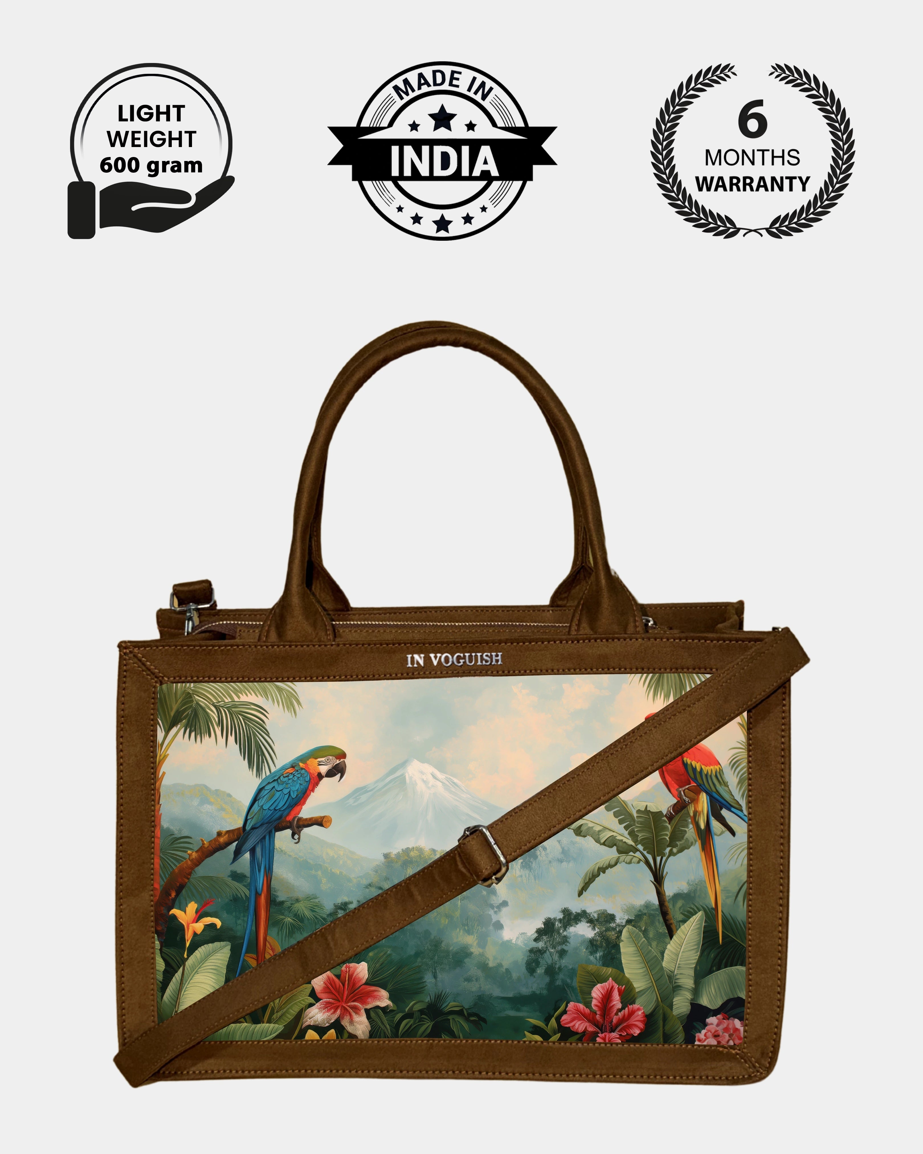 Voguish Tropical Paradise Parrot Luxe Canvas Tote Bag