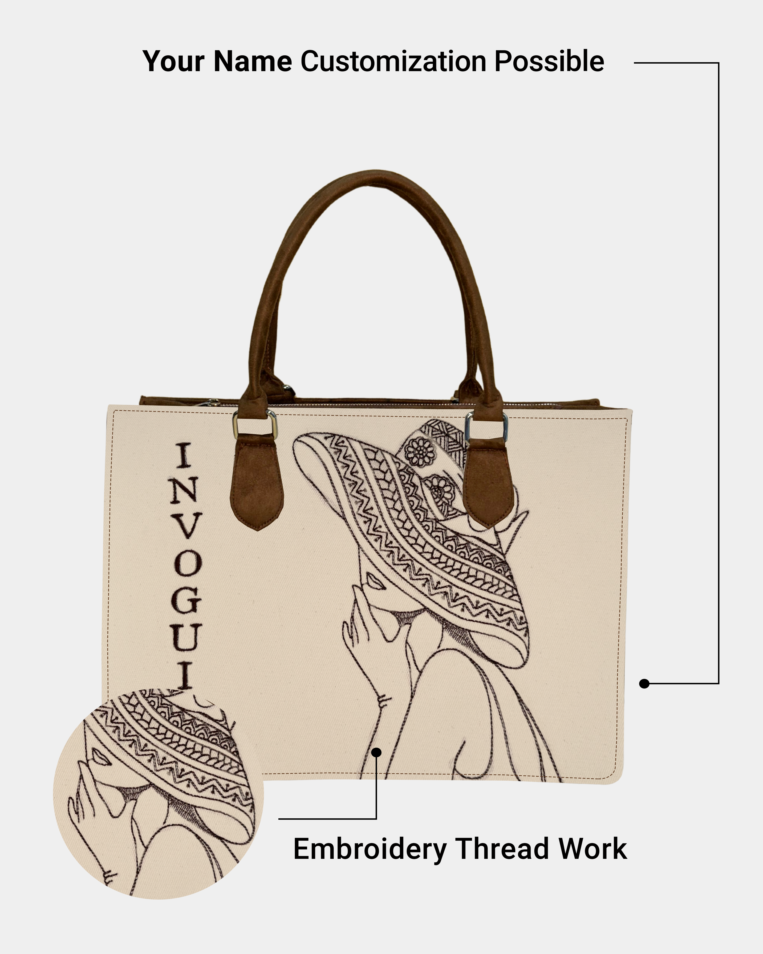Customized Hat Girl Sketch Tote Bag ā Brown Suede Edition