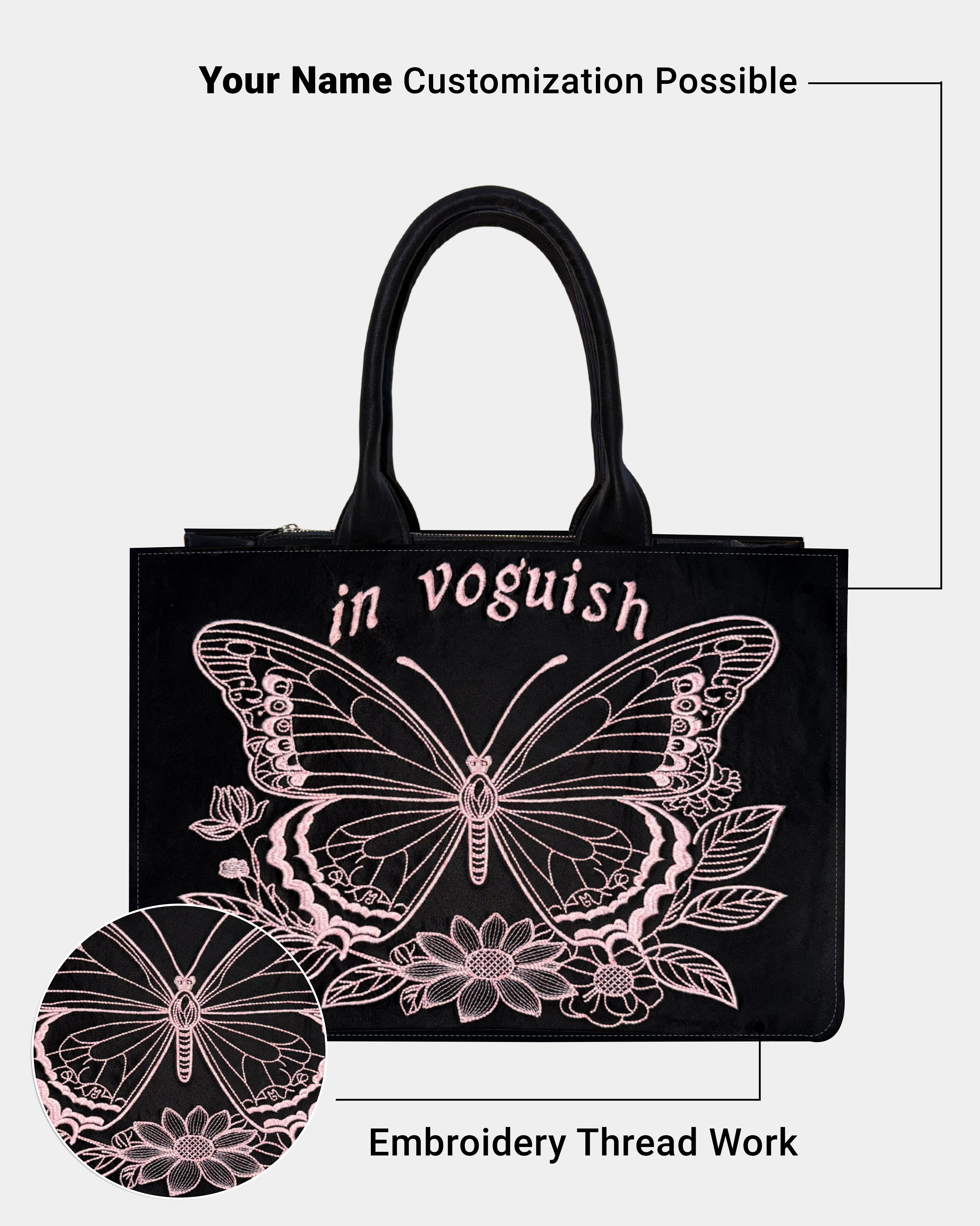 Midnight Butterfly Customized Embroidered Tote Bag