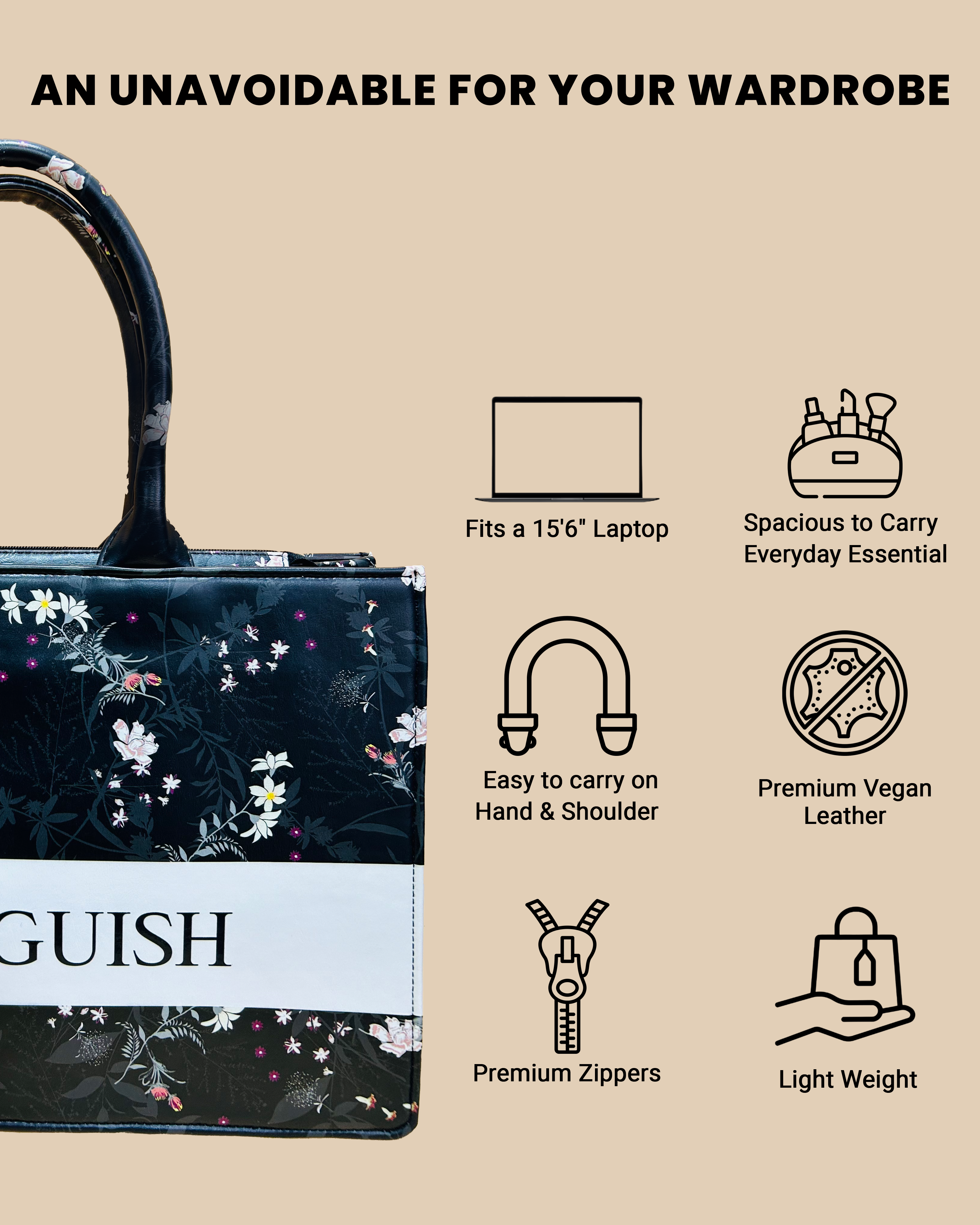 Customized Tote Bag Designed with Dark Leaves Botanical Flowers