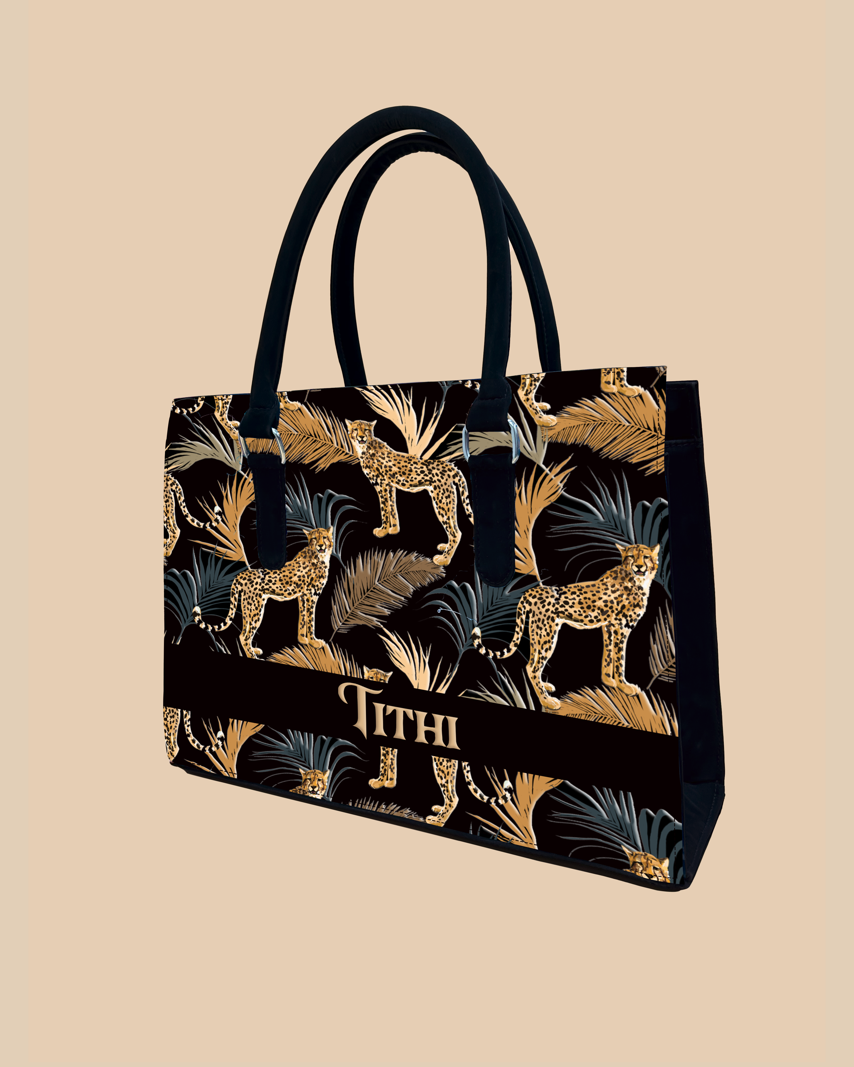 Marine Pattern Background And Leopard Palms Designer Sling Tote