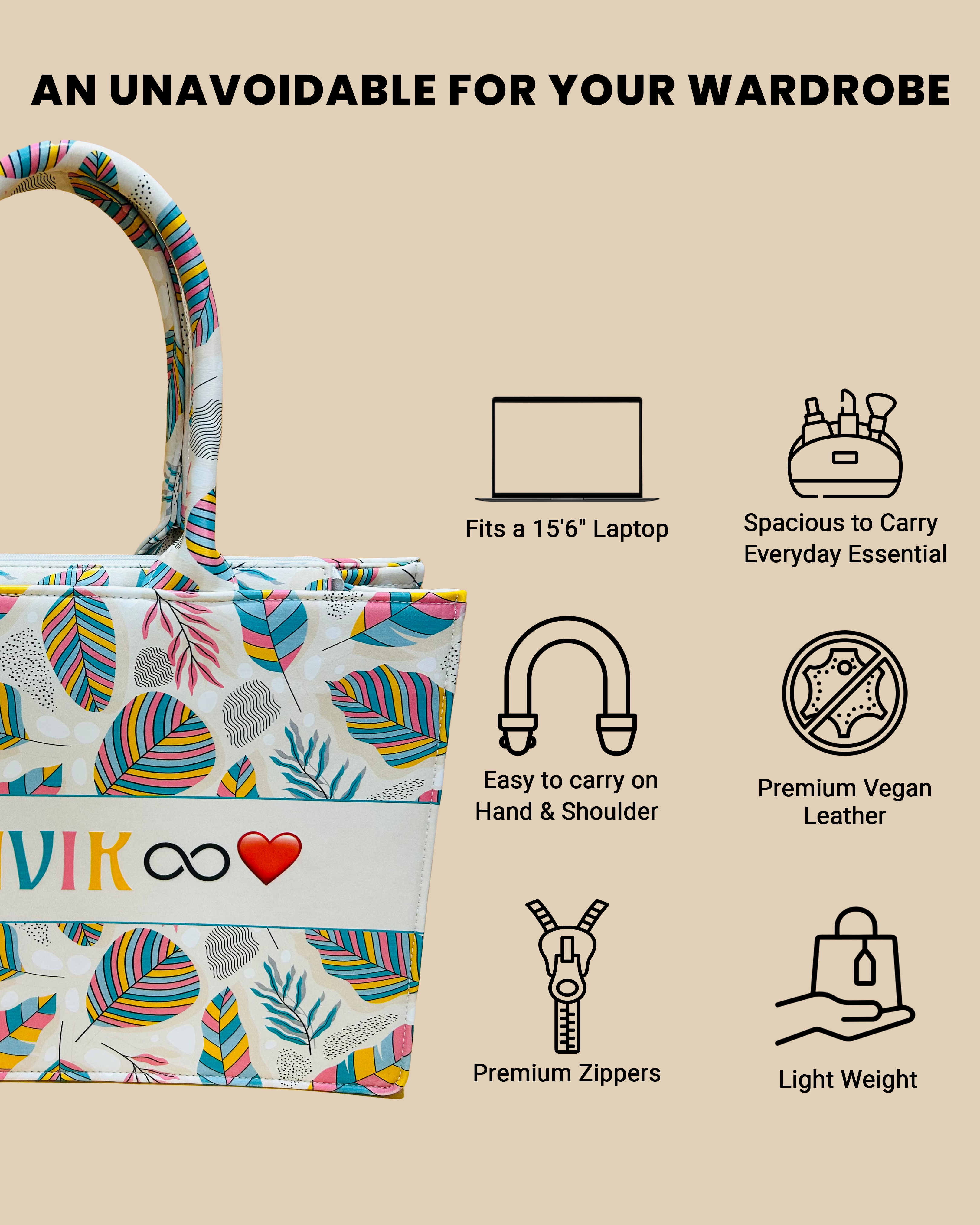 Customized Tote Bag Designed With Sand ,Stones And Colorful Leaves