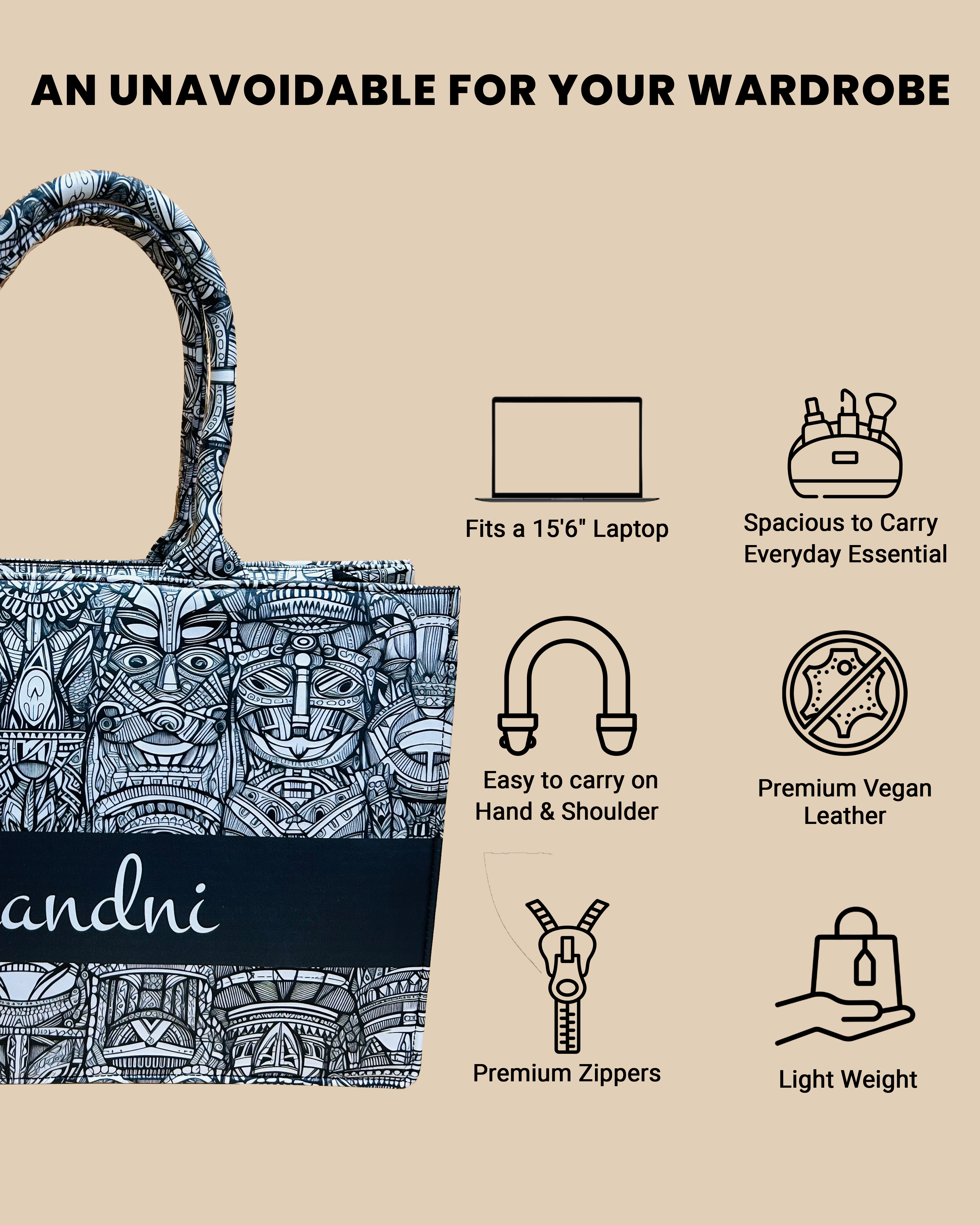 Customized Tote Bag Designed with African Ethnic Tribal Mask