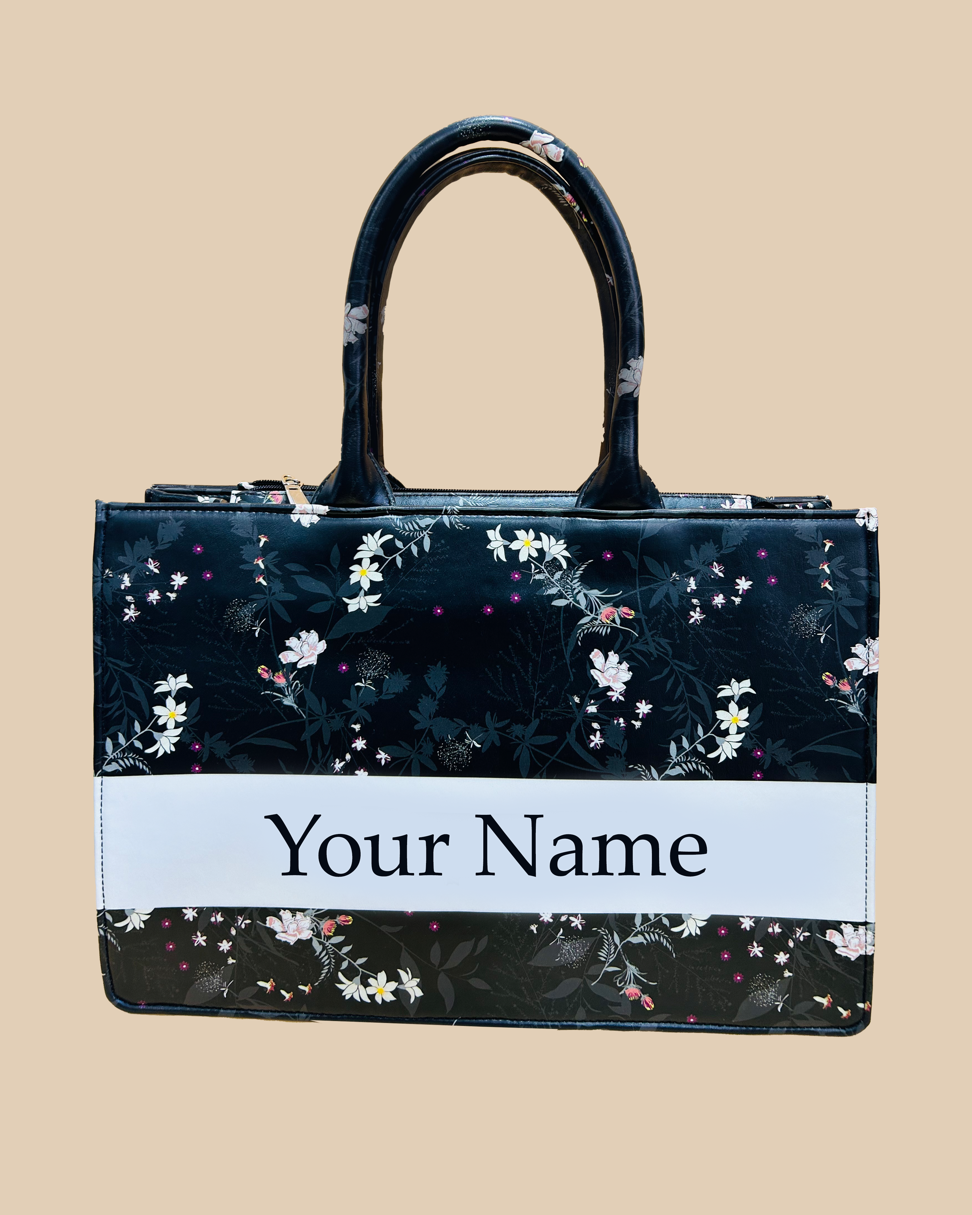 Customized Tote Bag Designed with Dark Leaves Botanical Flowers