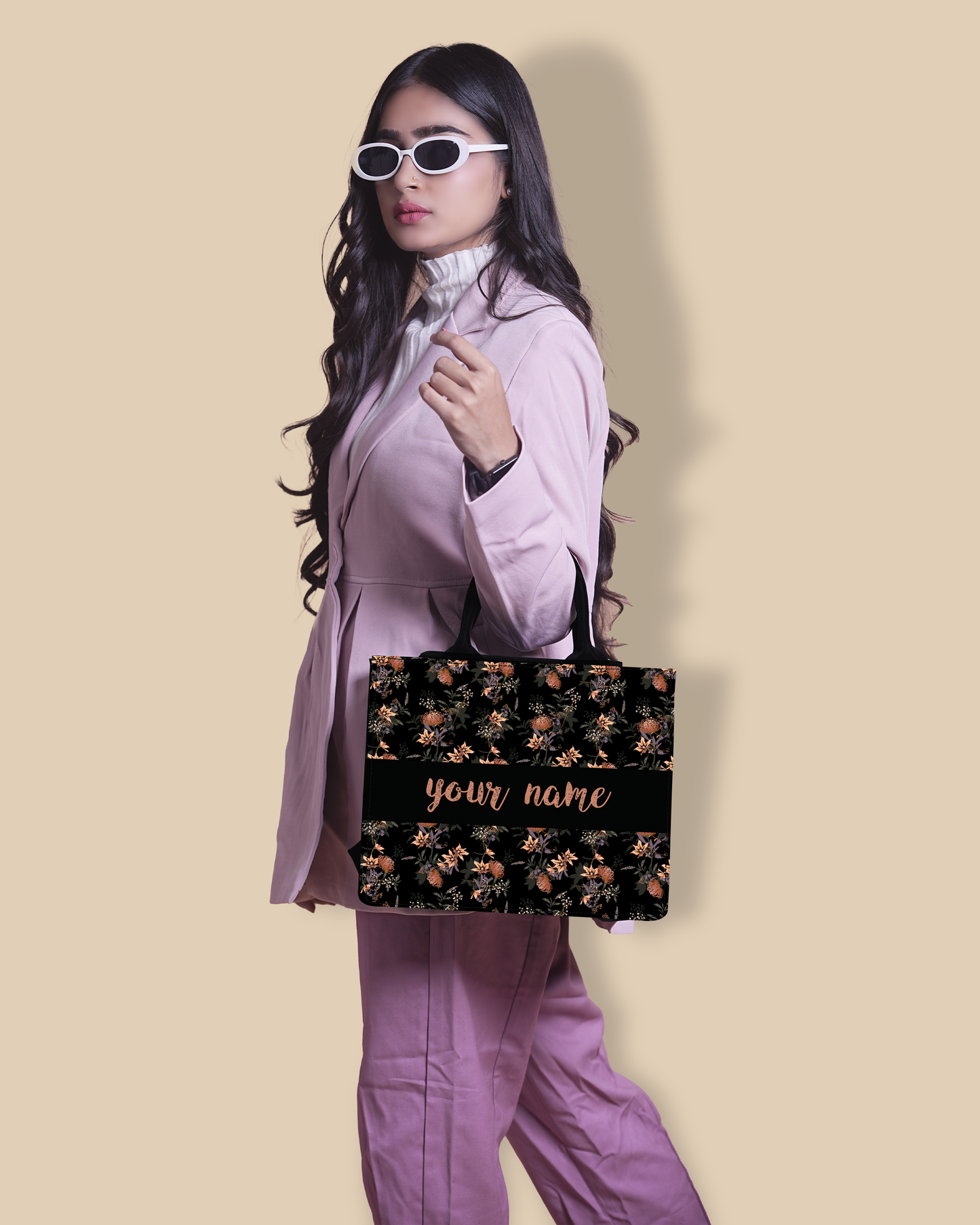 Personalized Tote Bag Designed with Decorative Blooming Flower Plant Patter