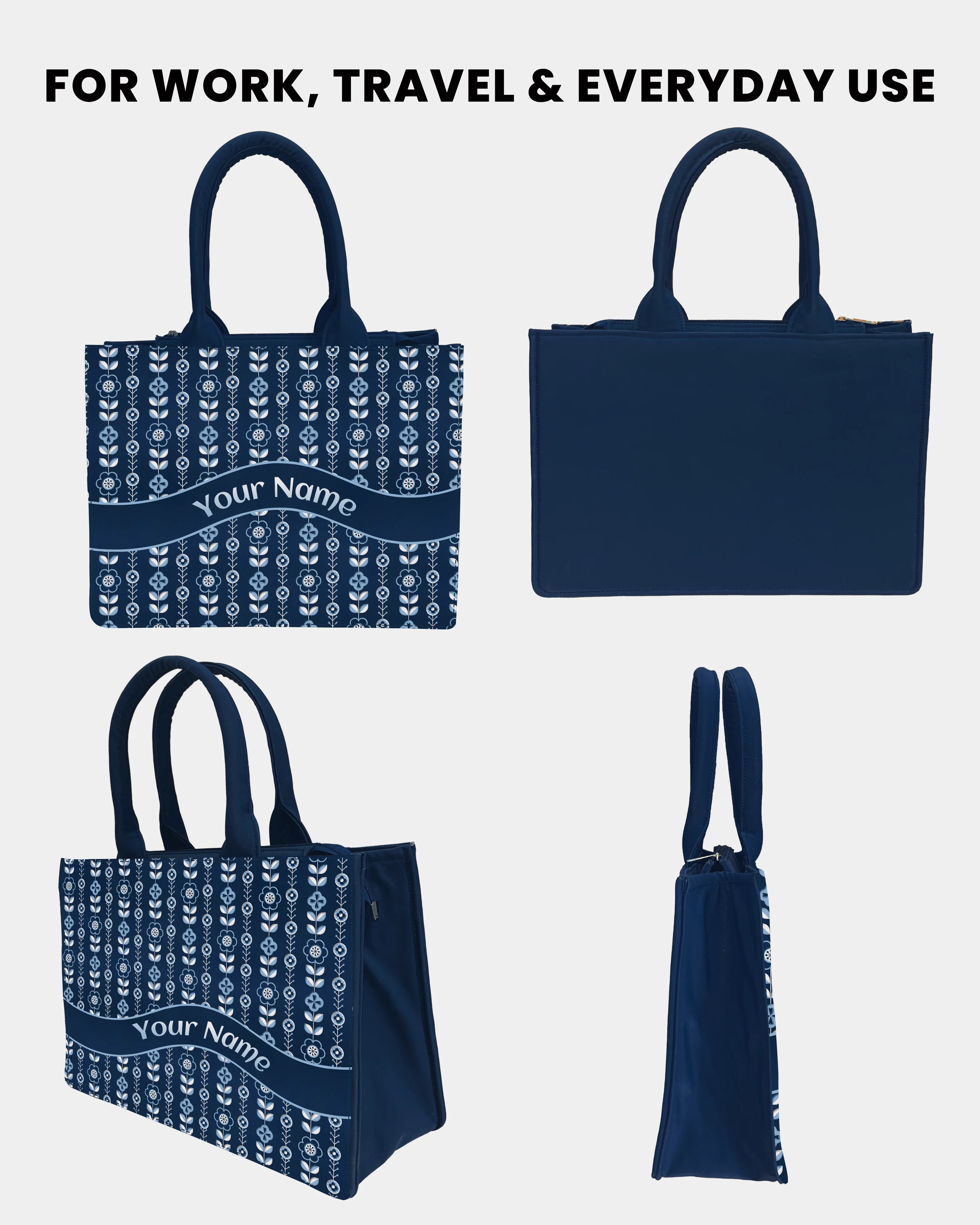 Blue white Floral Embossed Customized Tote Bag