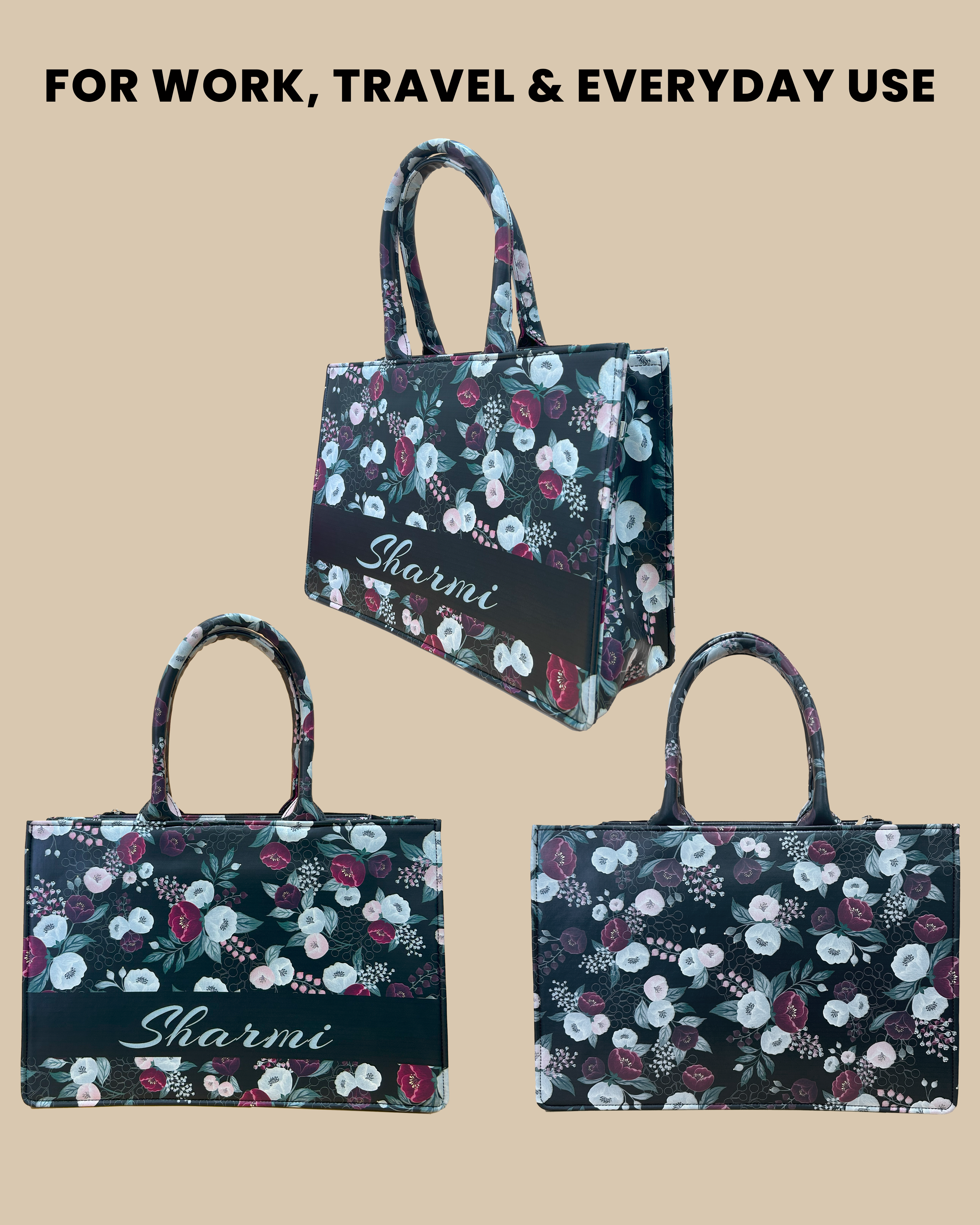 Customized Tote Bag Designed With Decorative Wild Peone Flowers