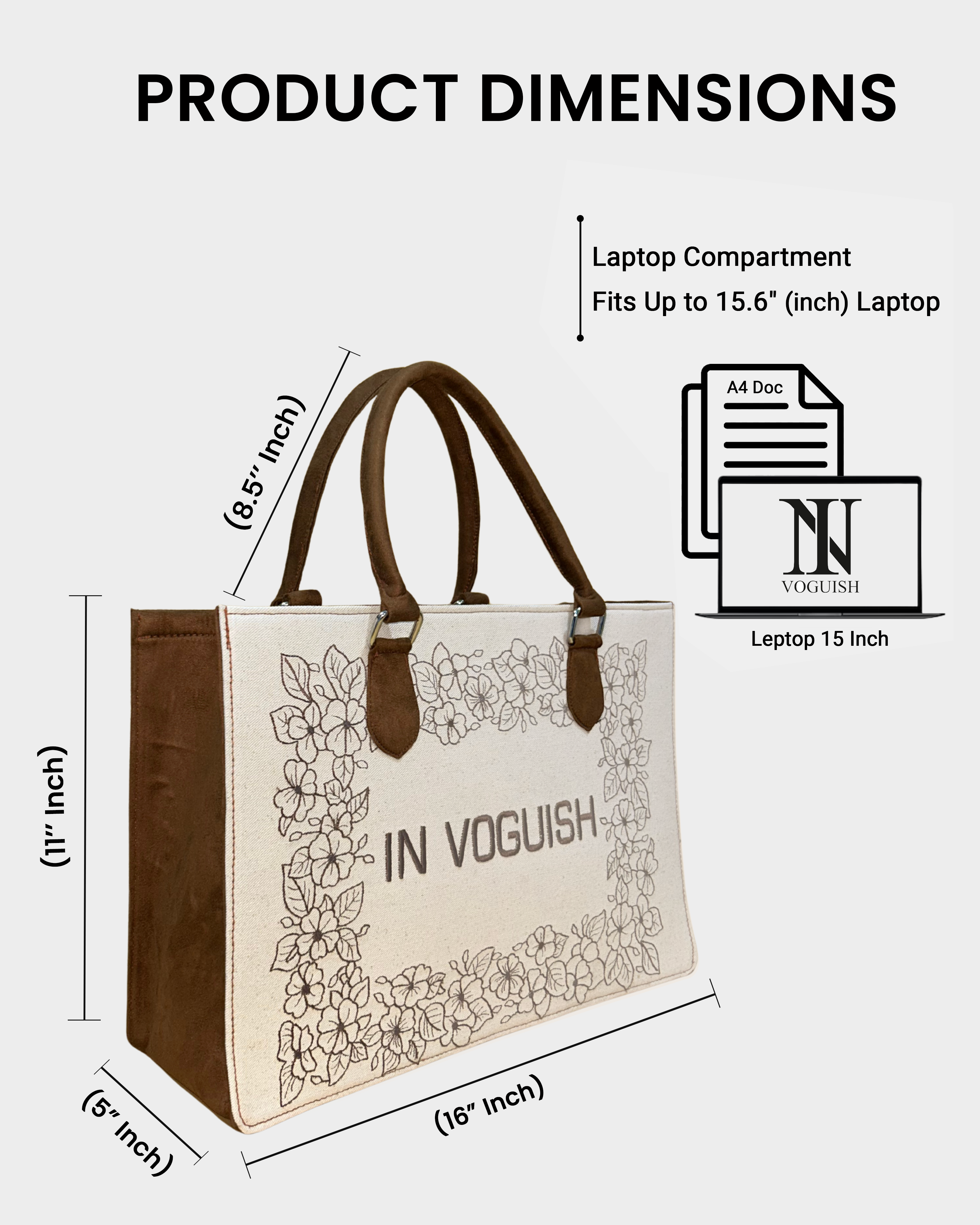 Customized Bloom Frame Embroidered Tote Bag โ Brown Suede Edition