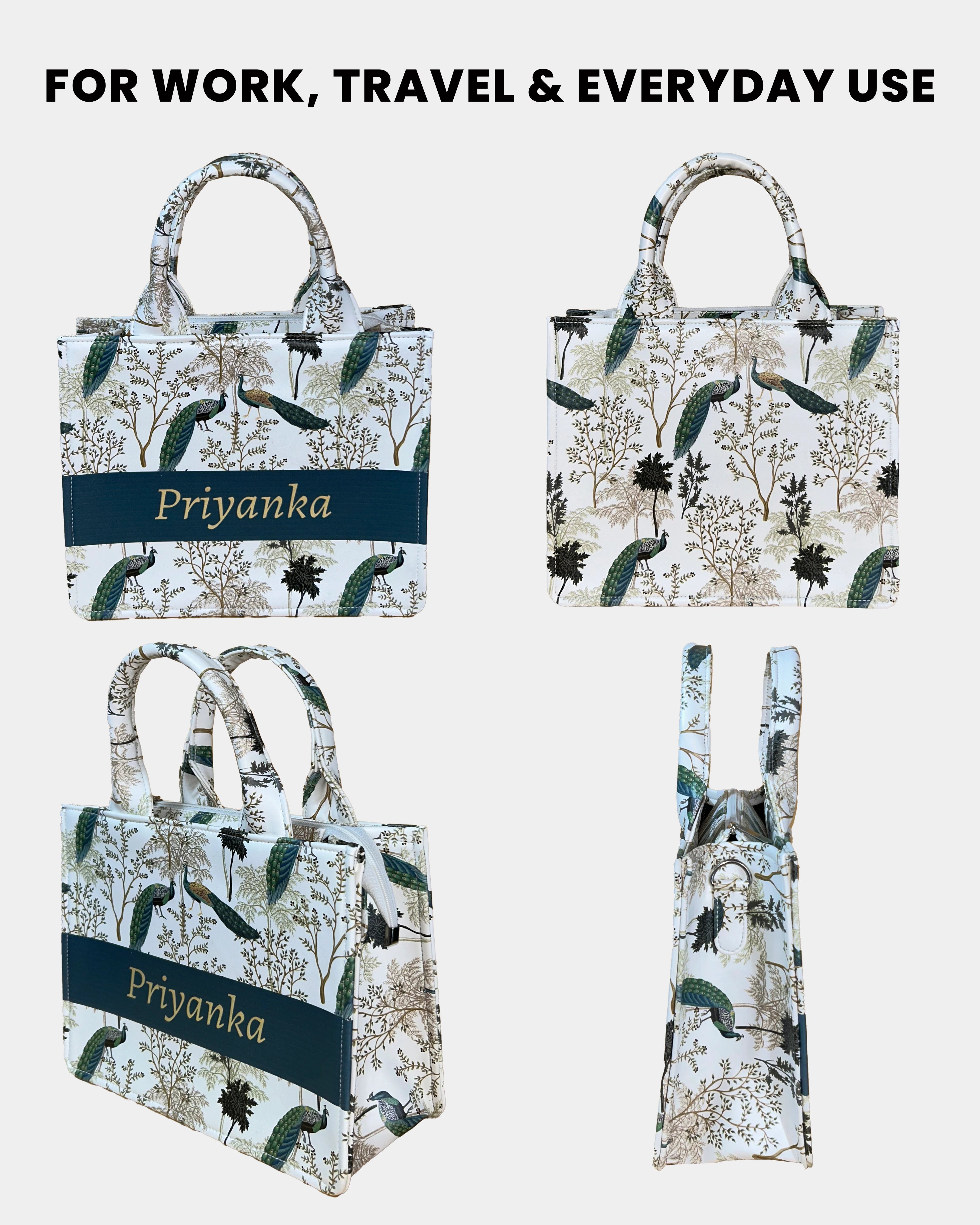 Customized Small Tote Bag Designed With Elegant Peacock And Summer Tree