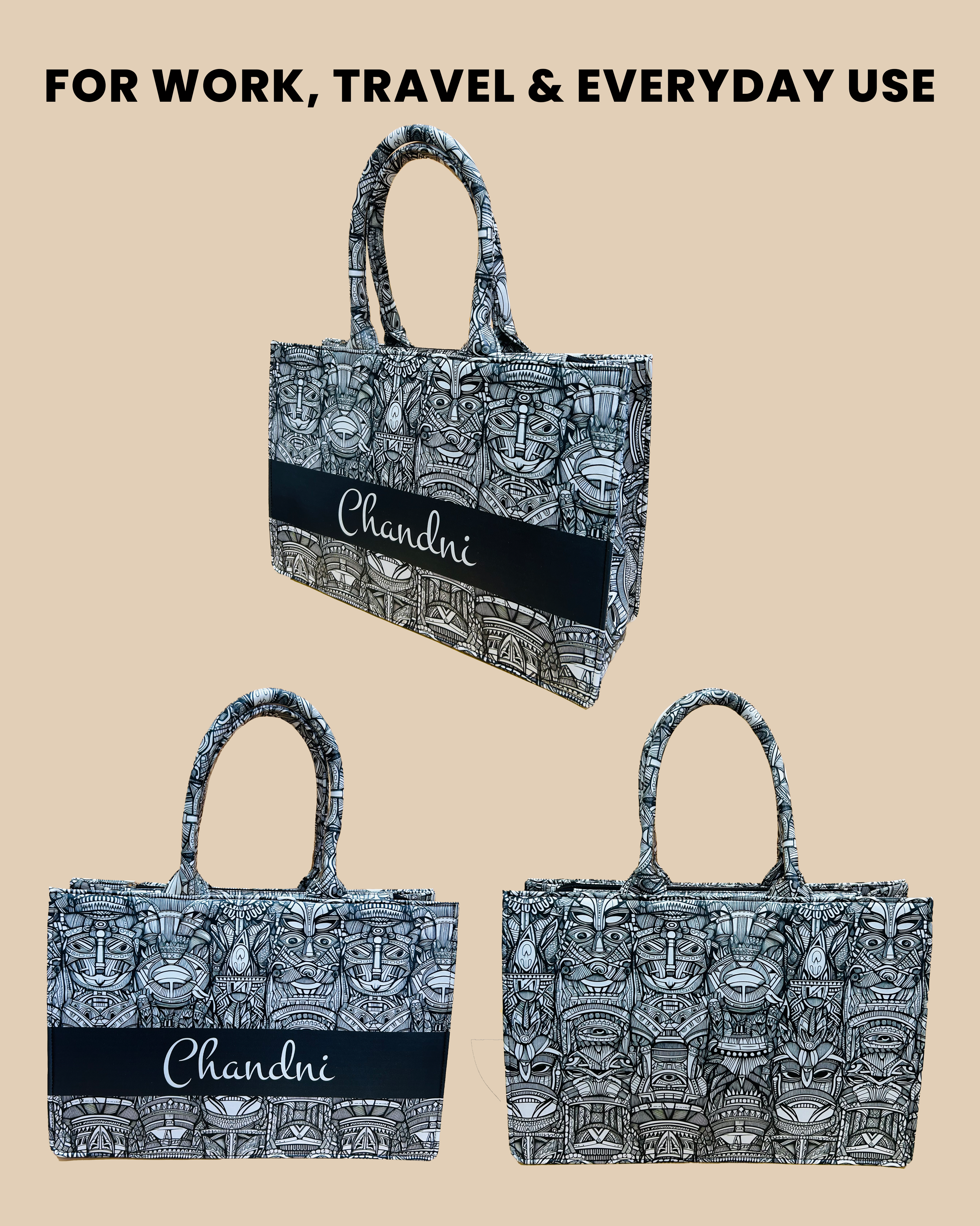 Customized Tote Bag Designed with African Ethnic Tribal Mask