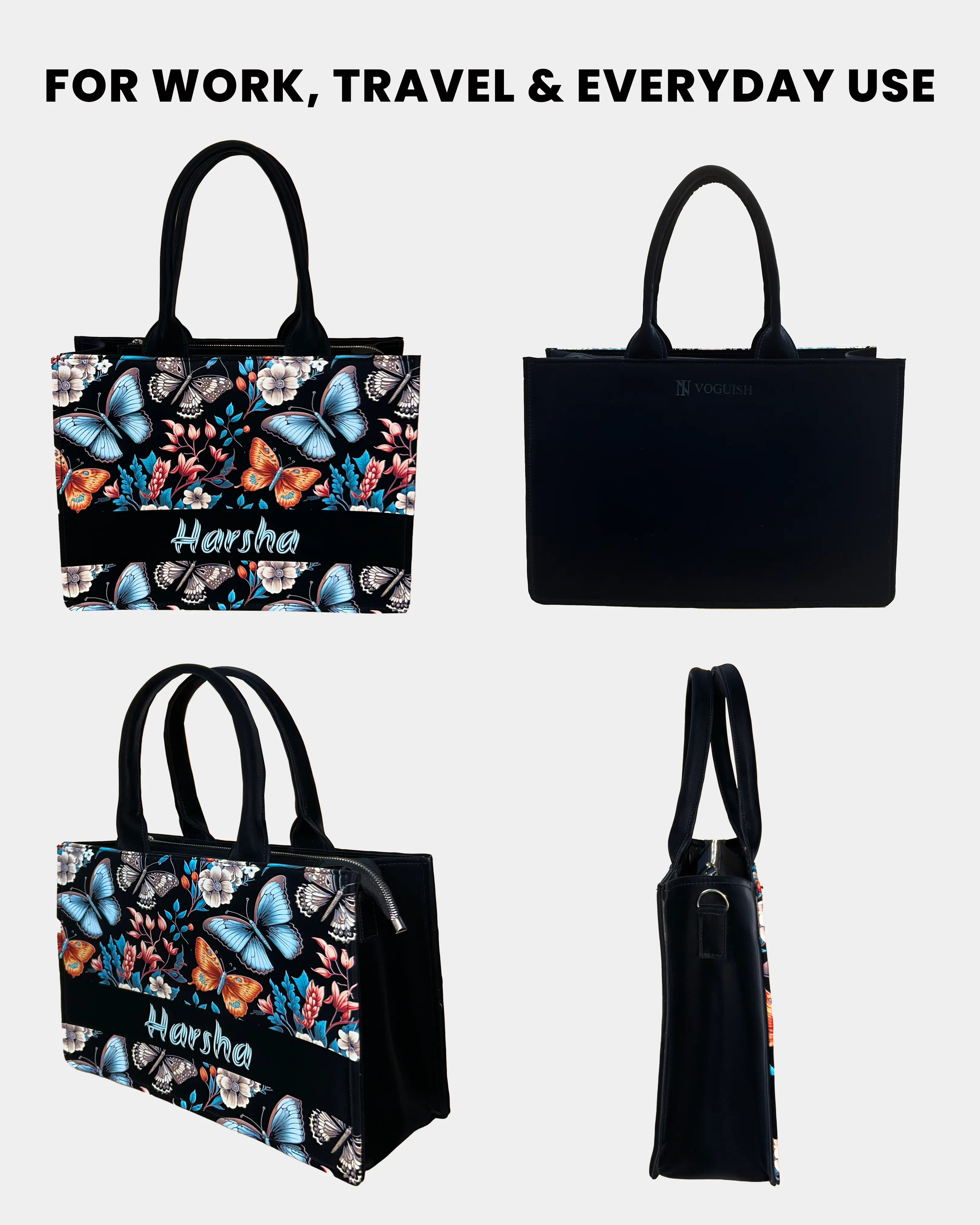 Customized Tote Bag Designed with Beautiful Boho Butterflies With Flowers