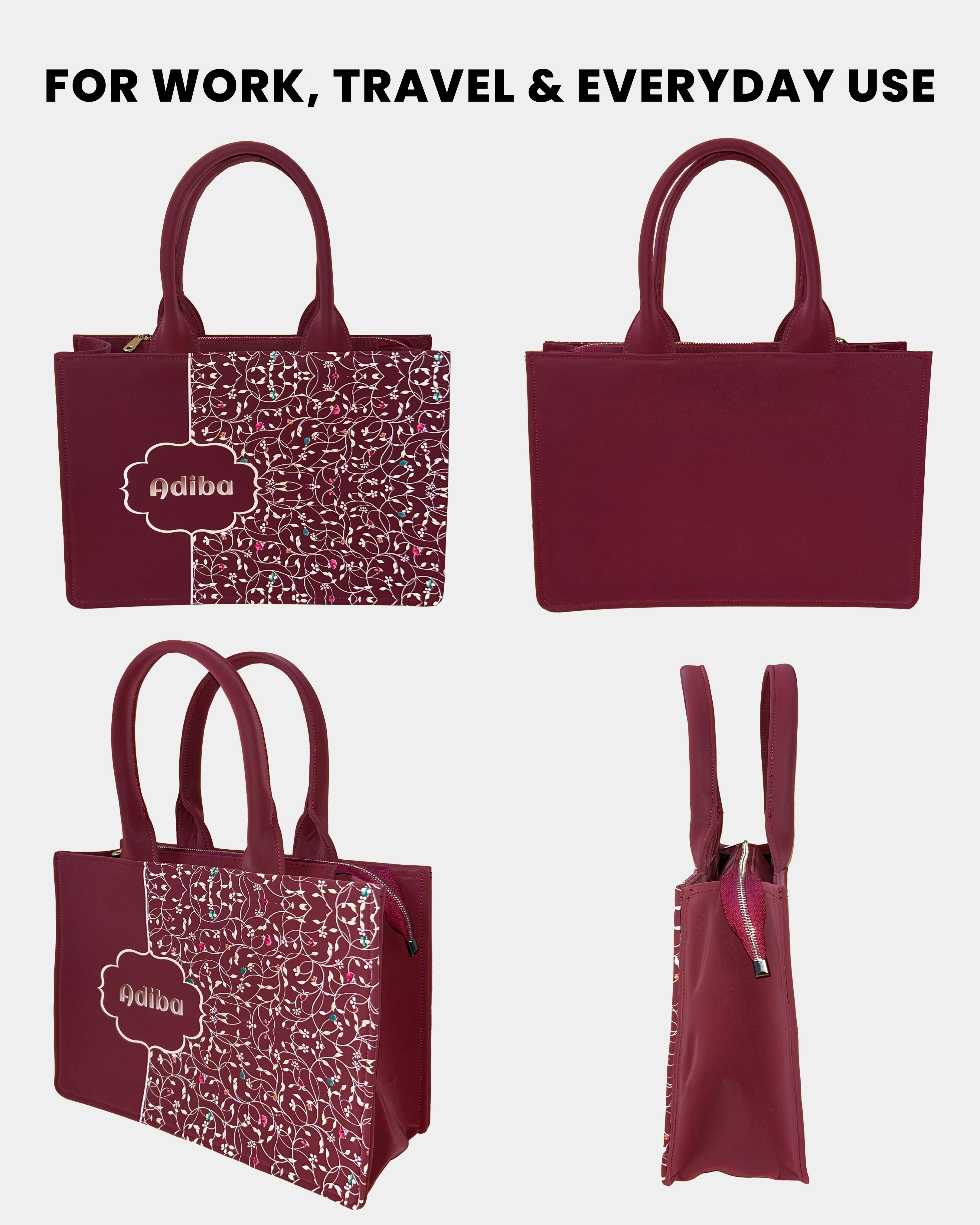 Rose Royale Embossed Customized Tote Bag - Wine