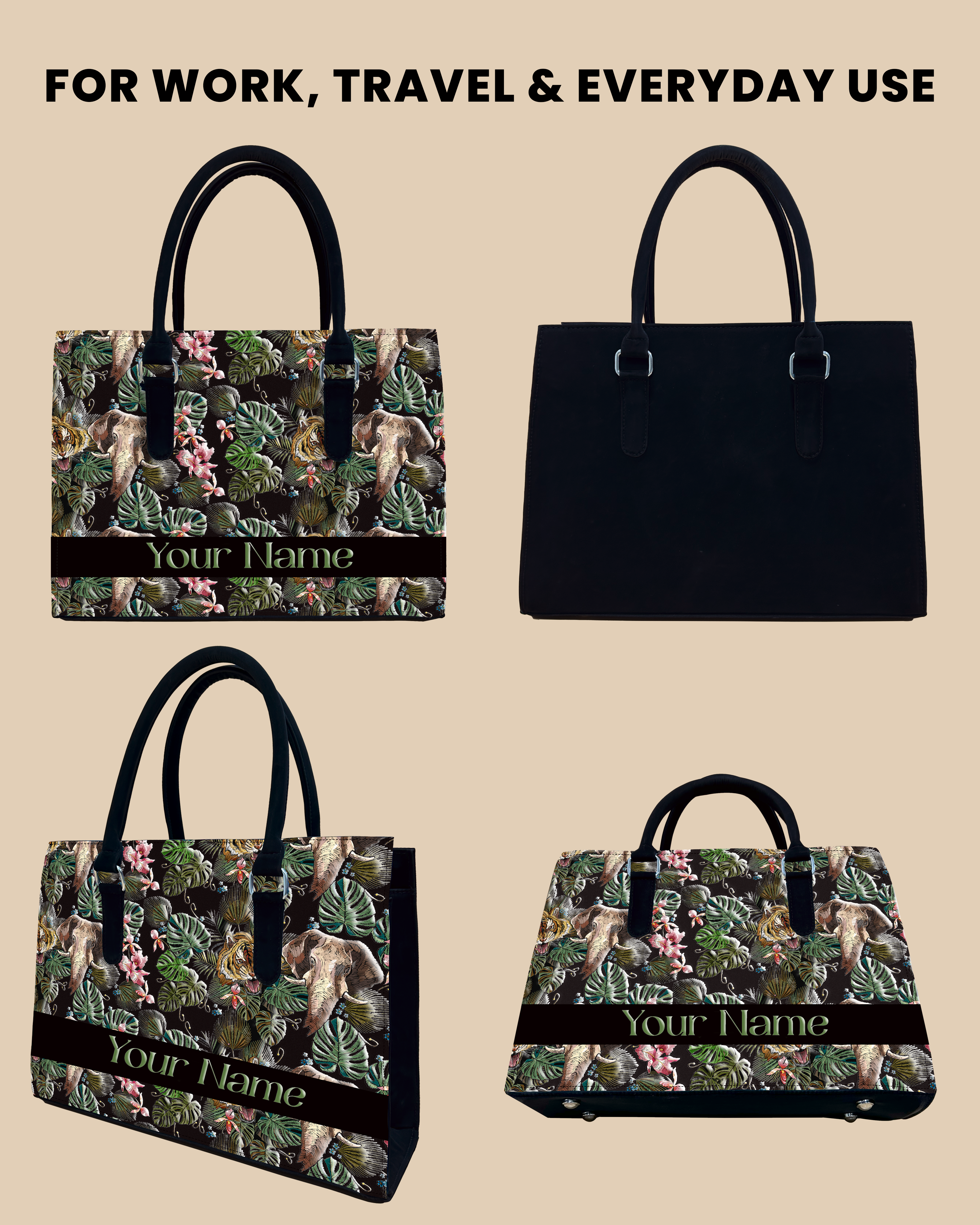 Palm Leaves, Tiger And Elephant Designer Sling Tote