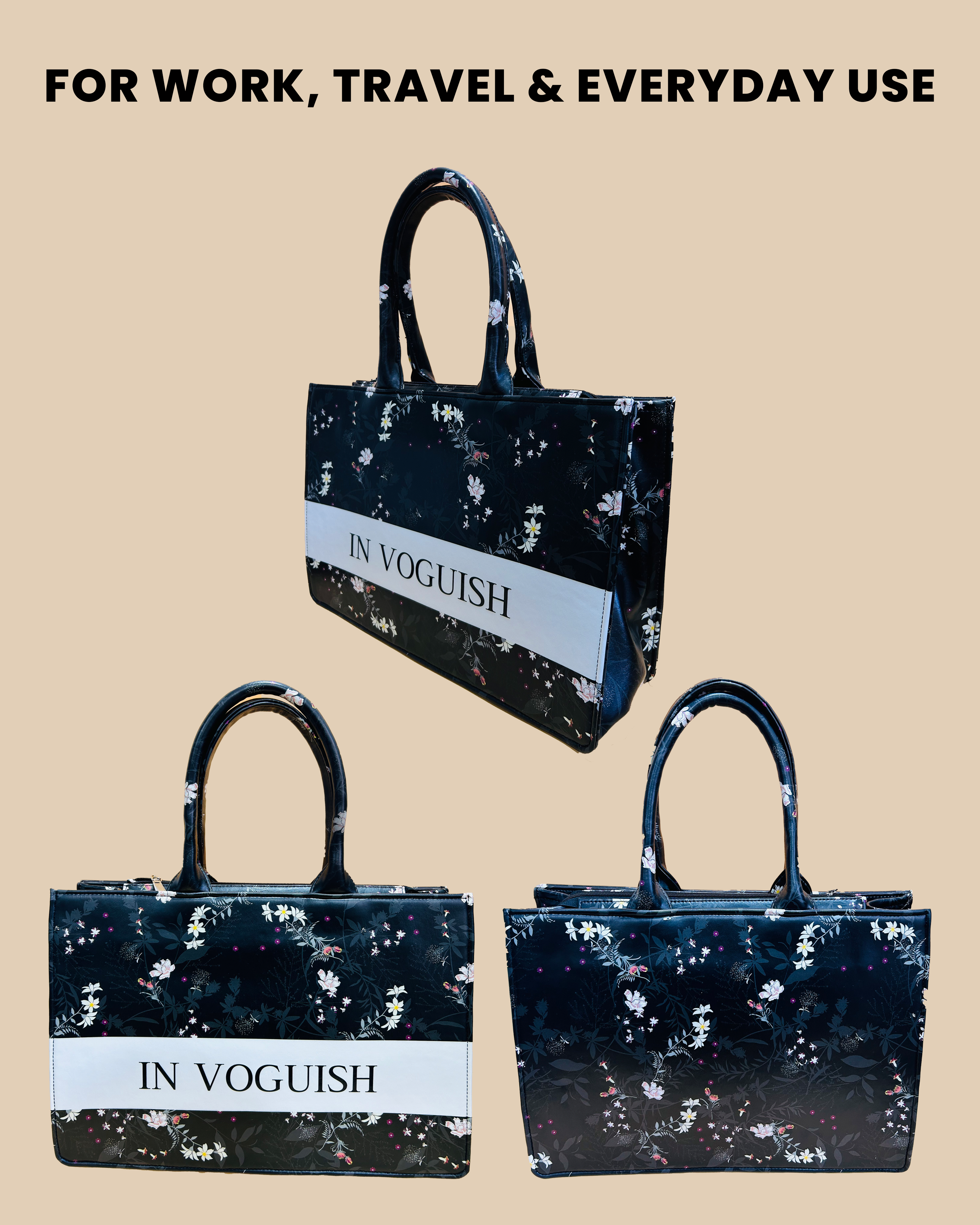 Customized Tote Bag Designed with Dark Leaves Botanical Flowers