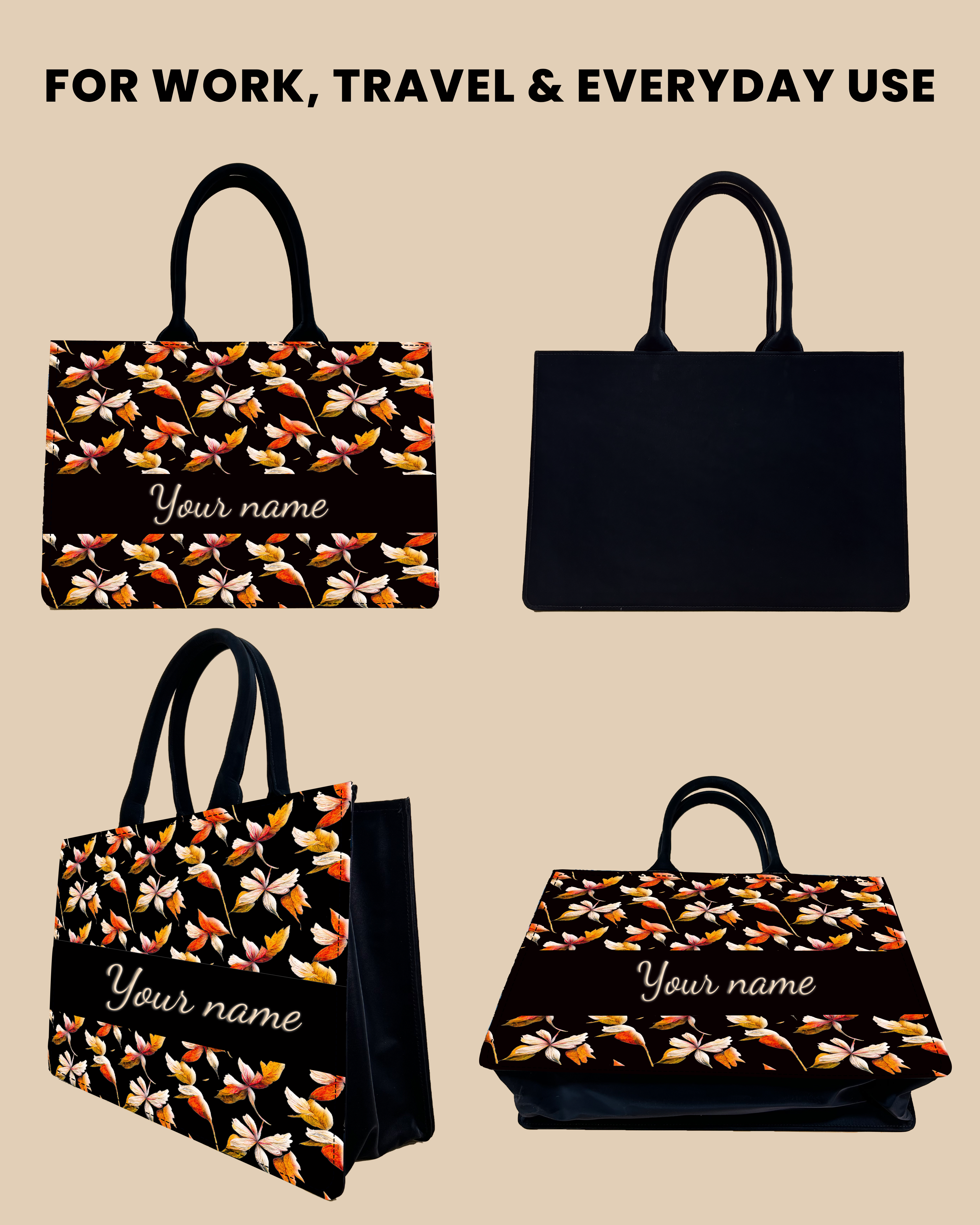 Customized Tote Bag Designed with Watercolor Autumn Leaves Pattern