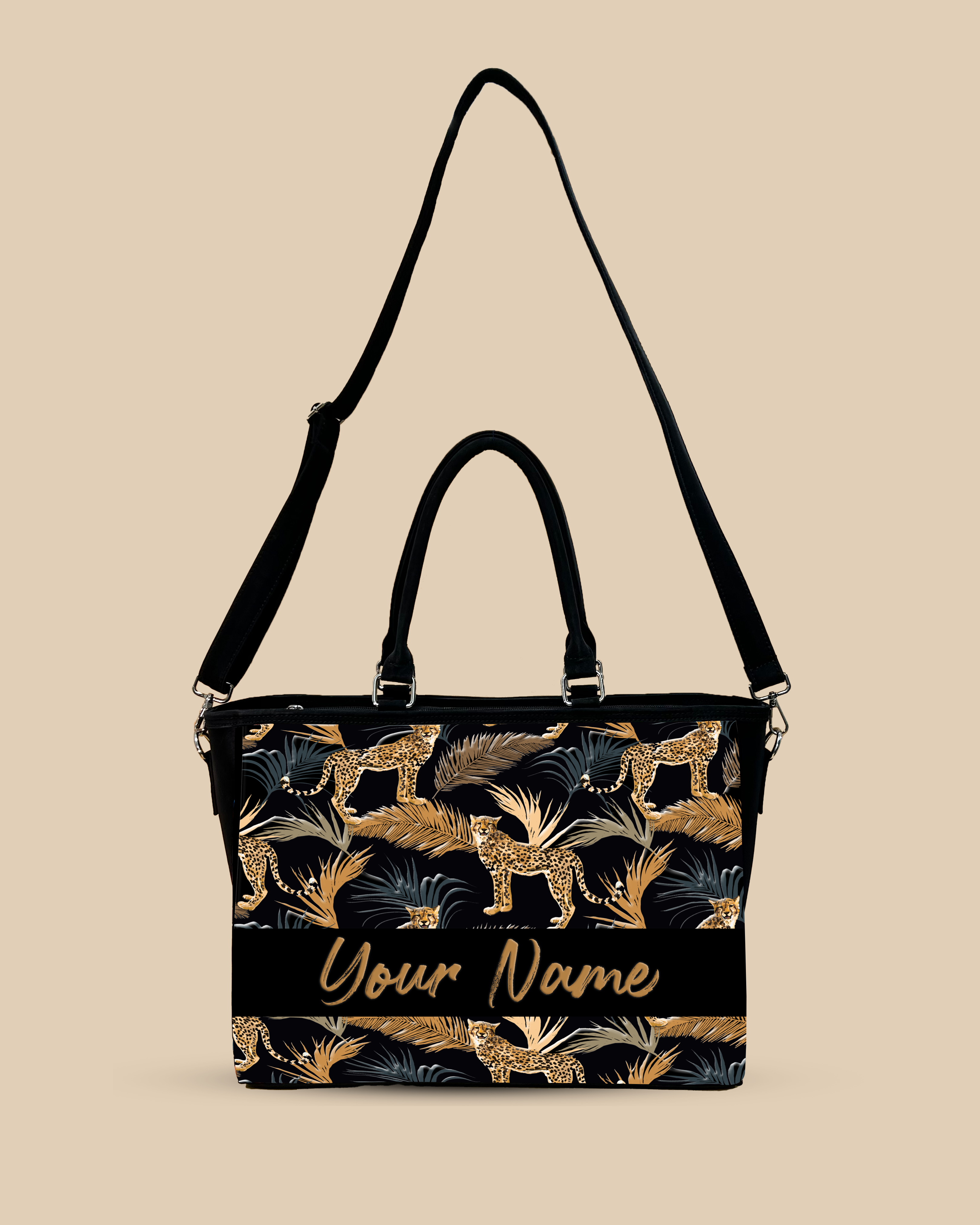 Marine Pattern Background And Leopard Palms Oversized Tote