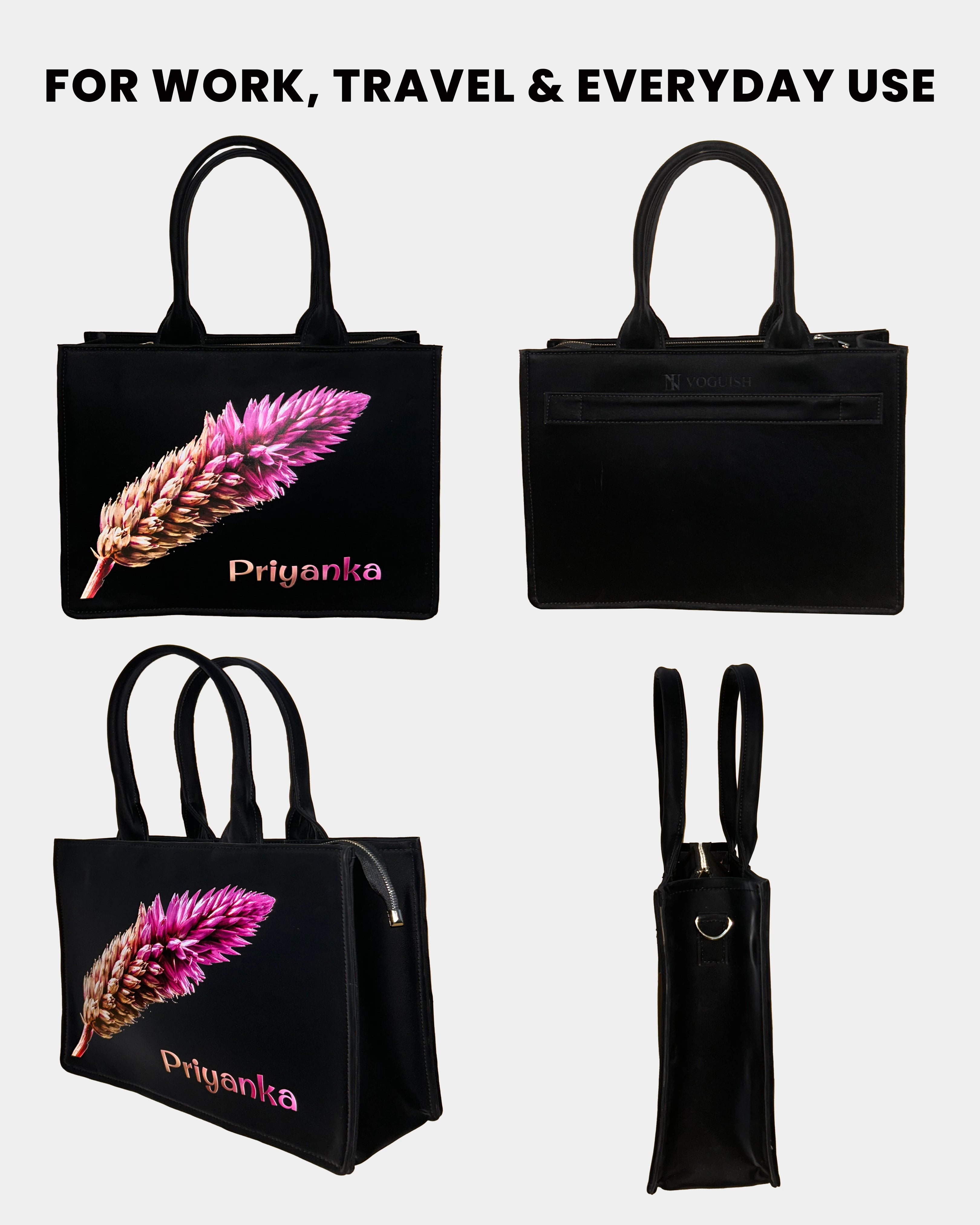 Beautiful Flower Design Up Embossed On Glossy Leather Personalized Tote Bag