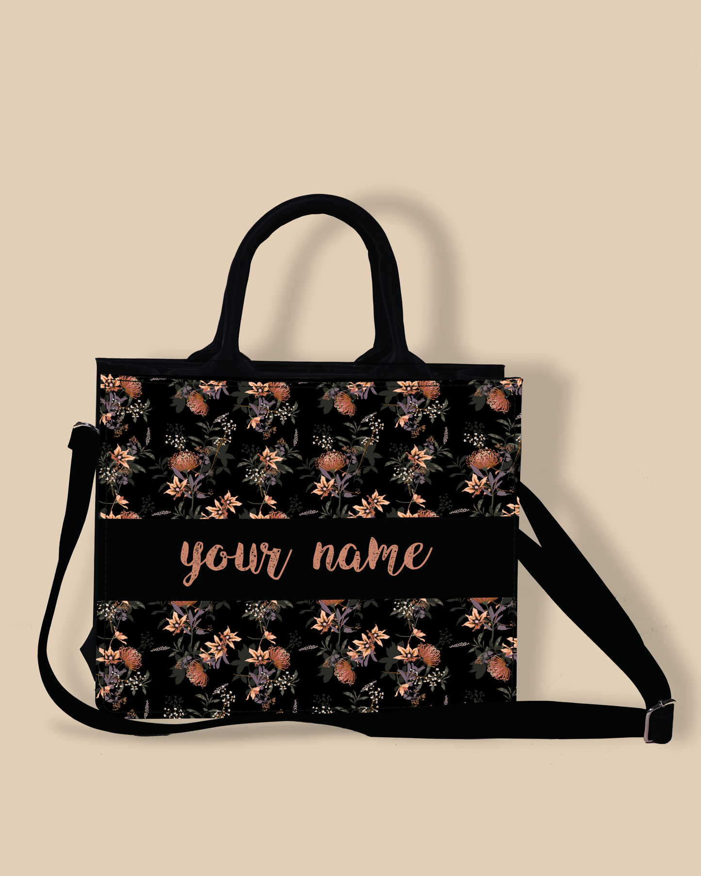 Personalized Tote Bag Designed with Decorative Blooming Flower Plant Patter