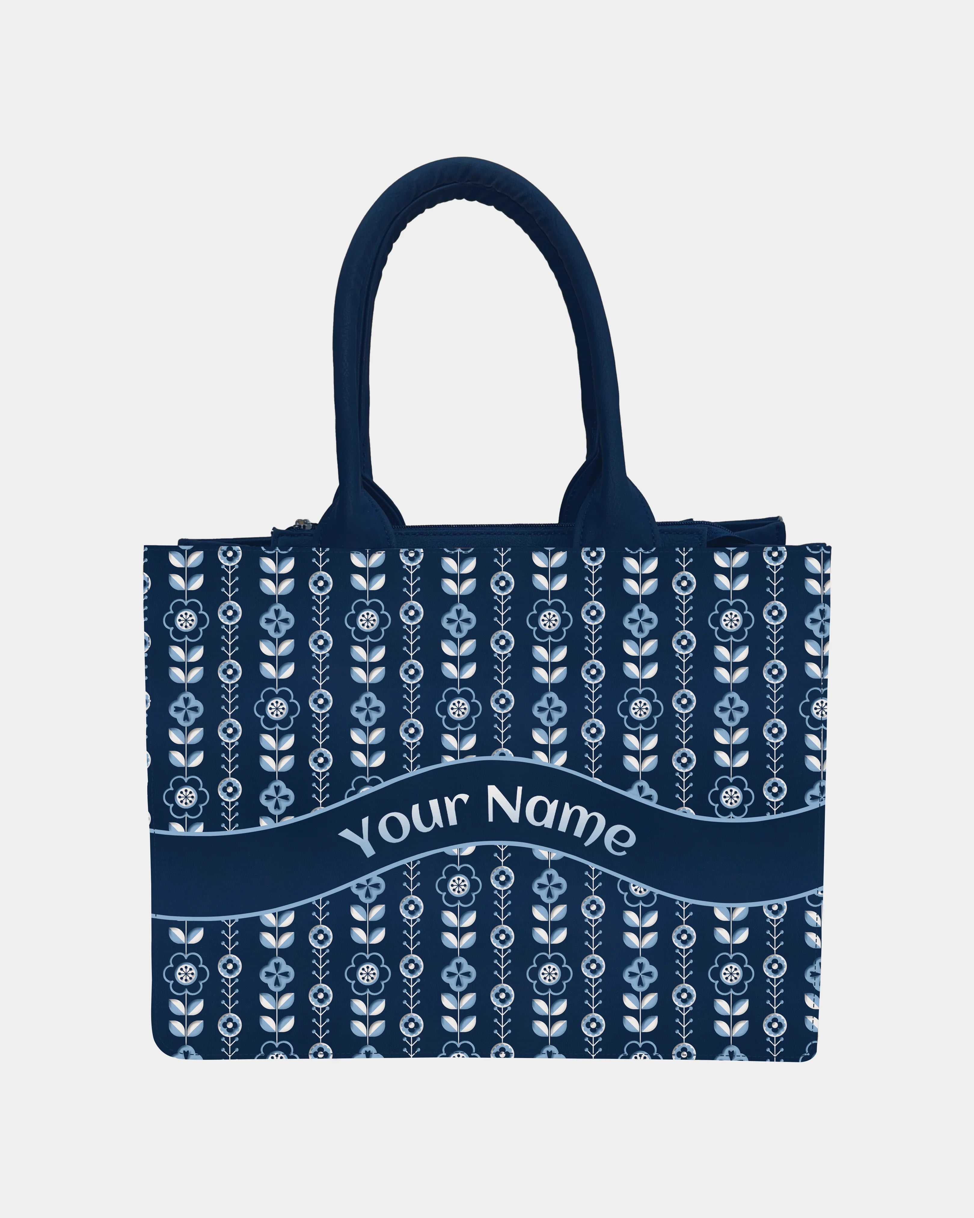 Blue white Floral Embossed Customized Tote Bag