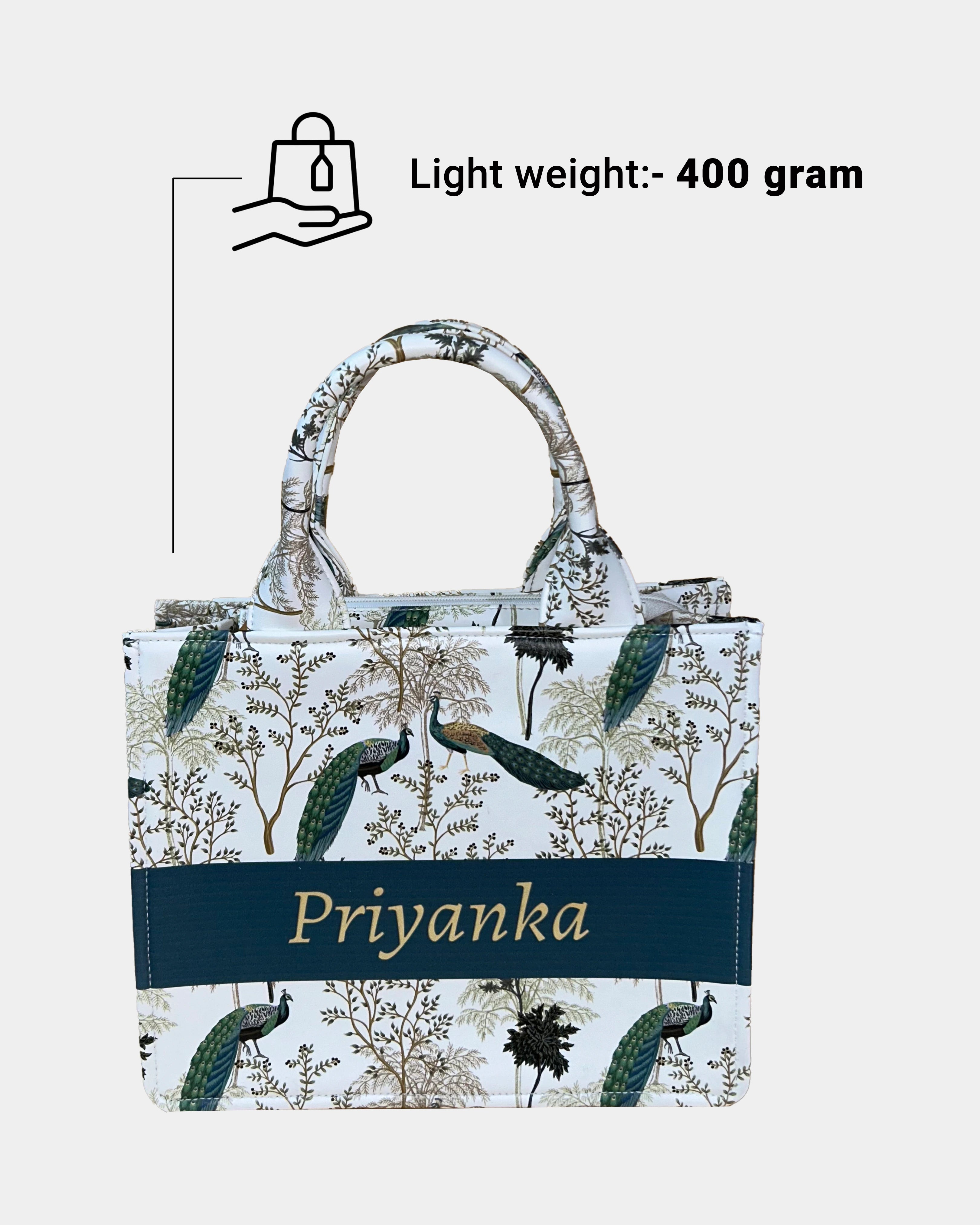 Customized Small Tote Bag Designed With Elegant Peacock And Summer Tree