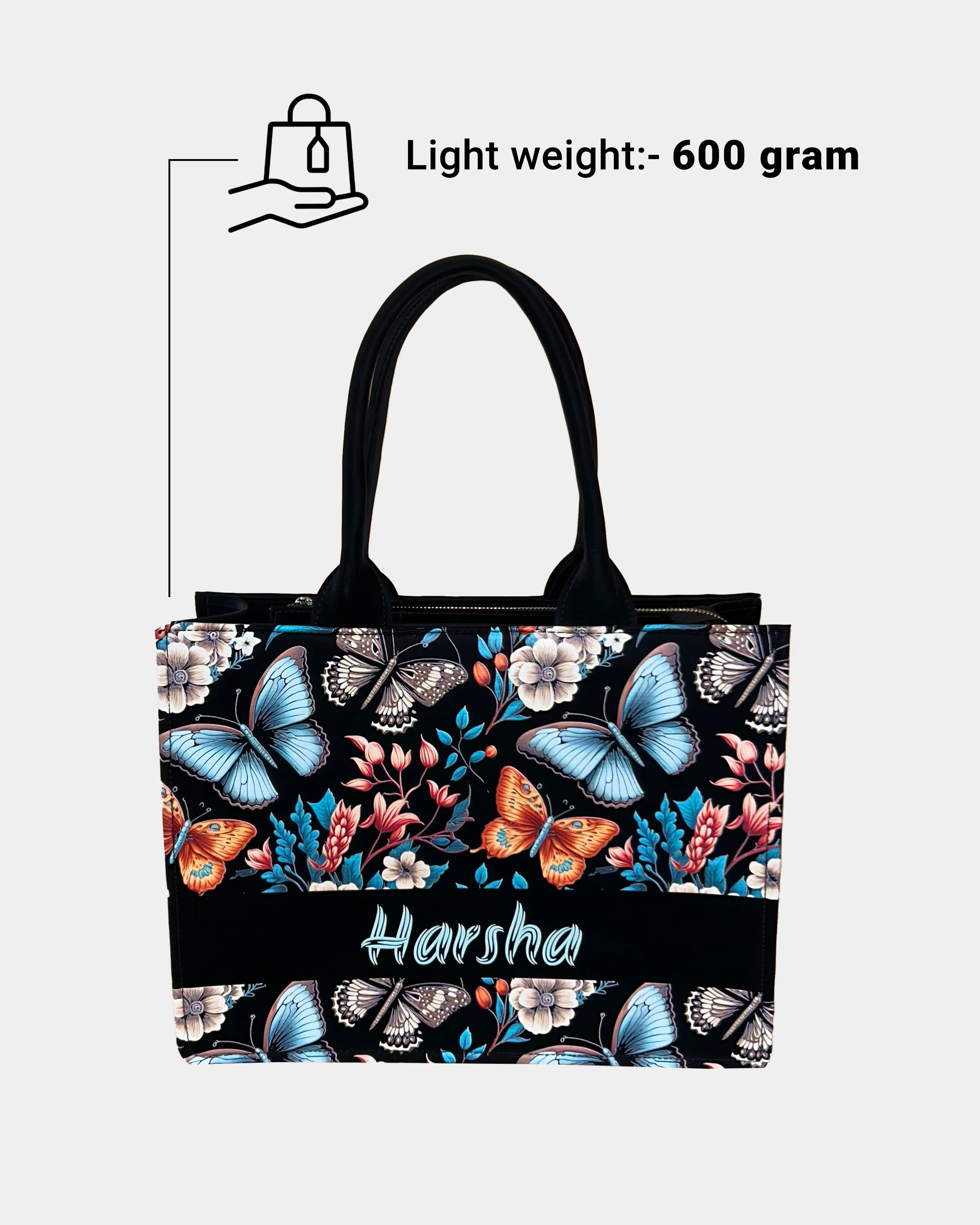 Customized Tote Bag Designed with Beautiful Boho Butterflies With Flowers