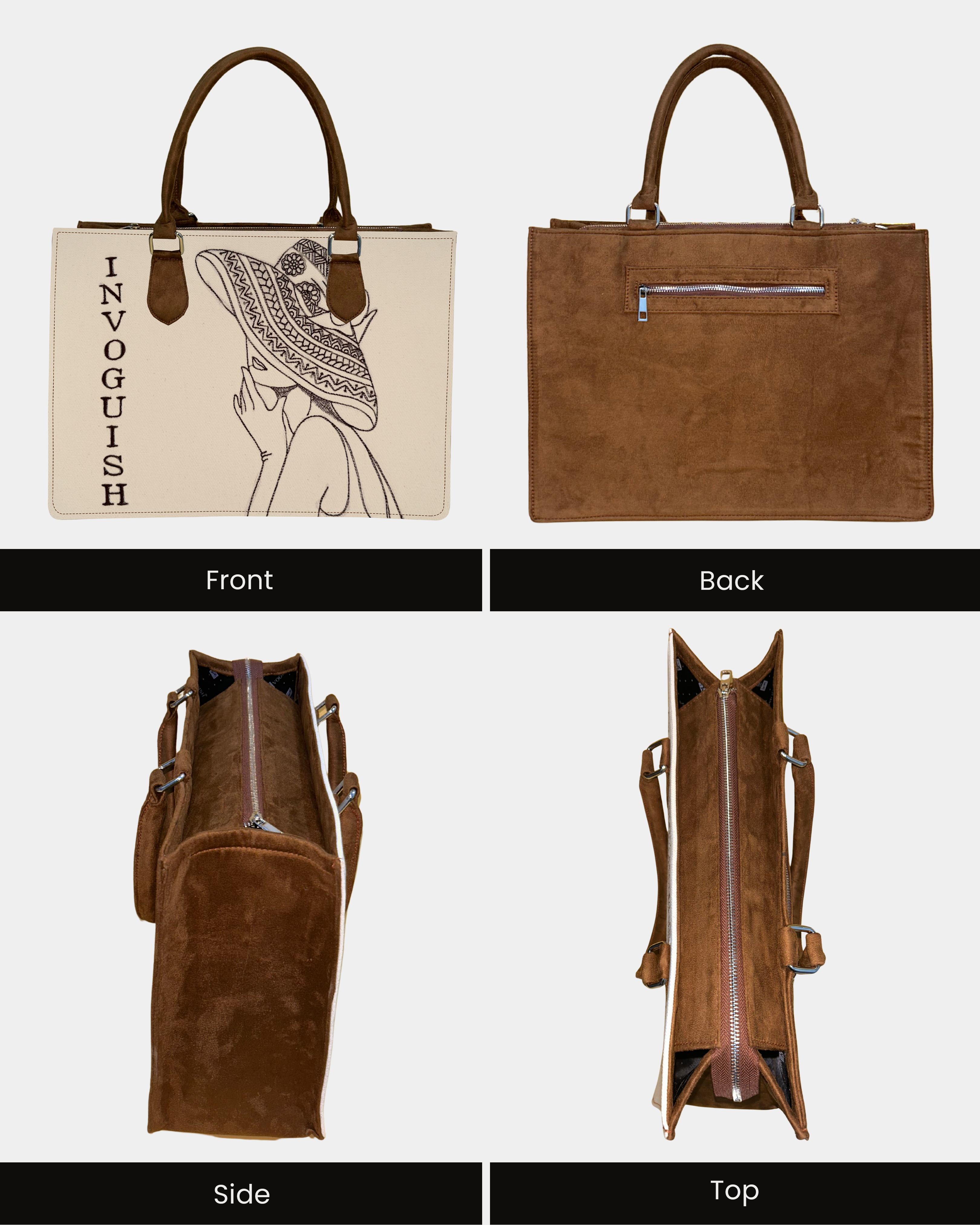 Customized Hat Girl Sketch Tote Bag ā Brown Suede Edition