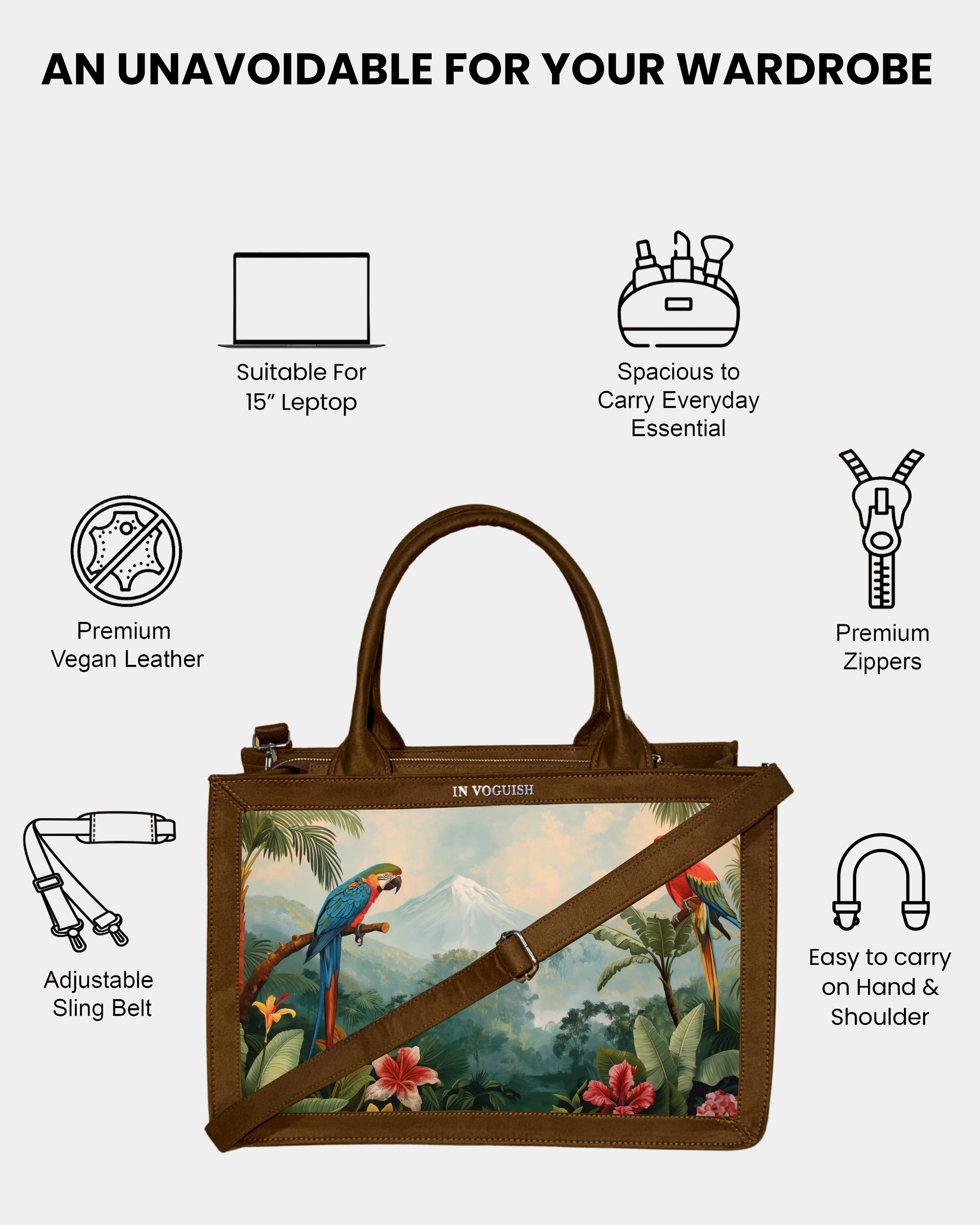 Voguish Tropical Paradise Parrot Luxe Canvas Tote Bag